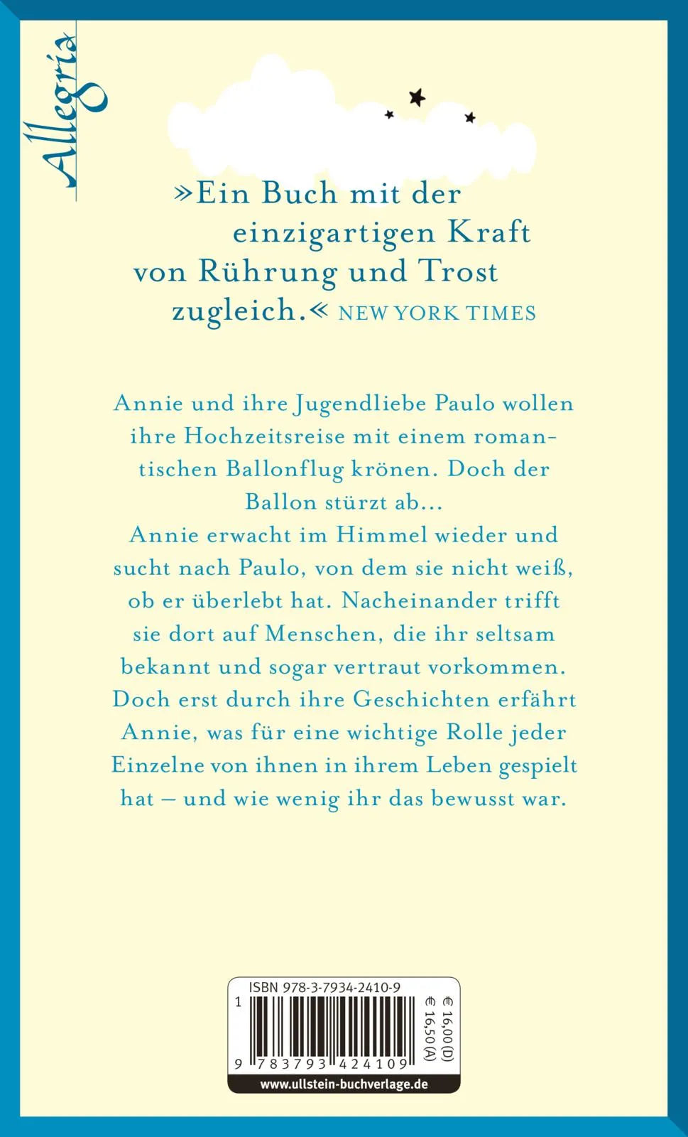 Buchrückseite von 'Wer im Himmel auf dich wartet' mit Klappentext - Gebundene Ausgabe