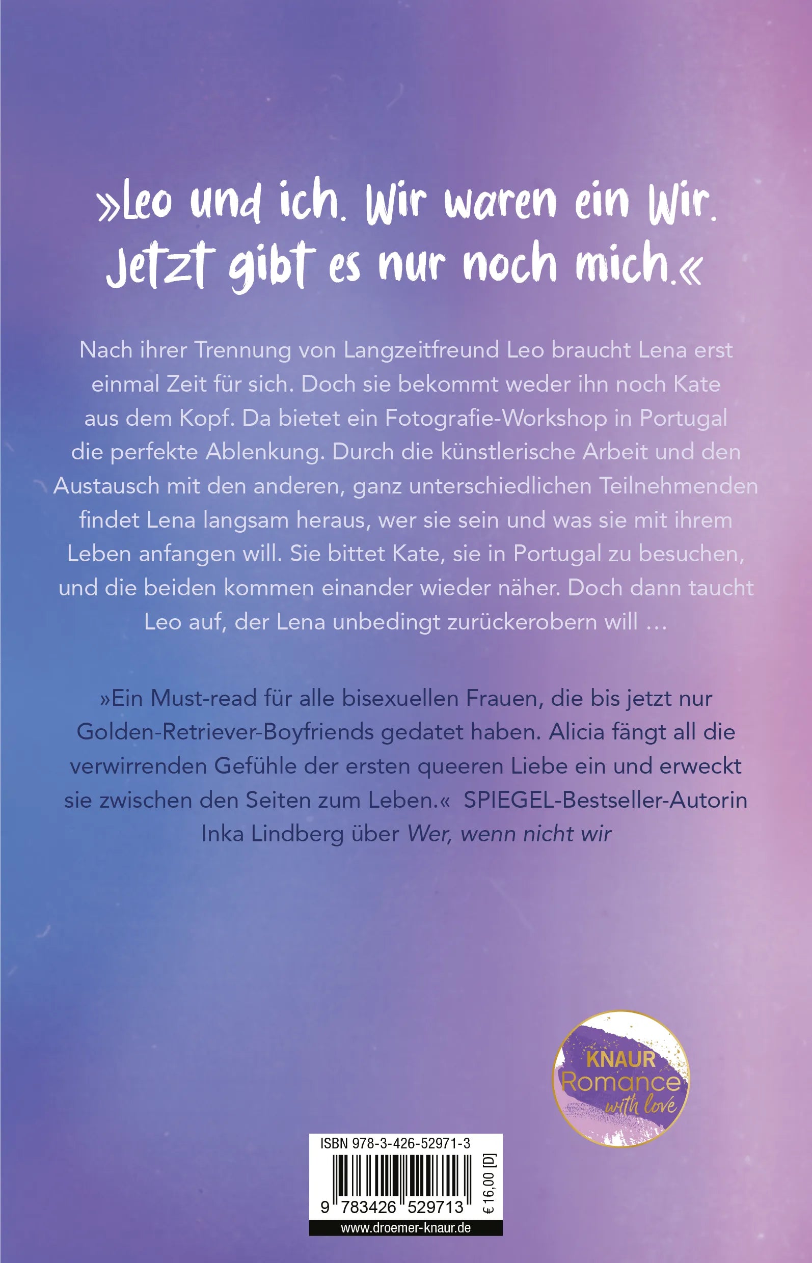 Buchrückseite von 'Wer, wenn nicht du' mit Klappentext - Paperback
