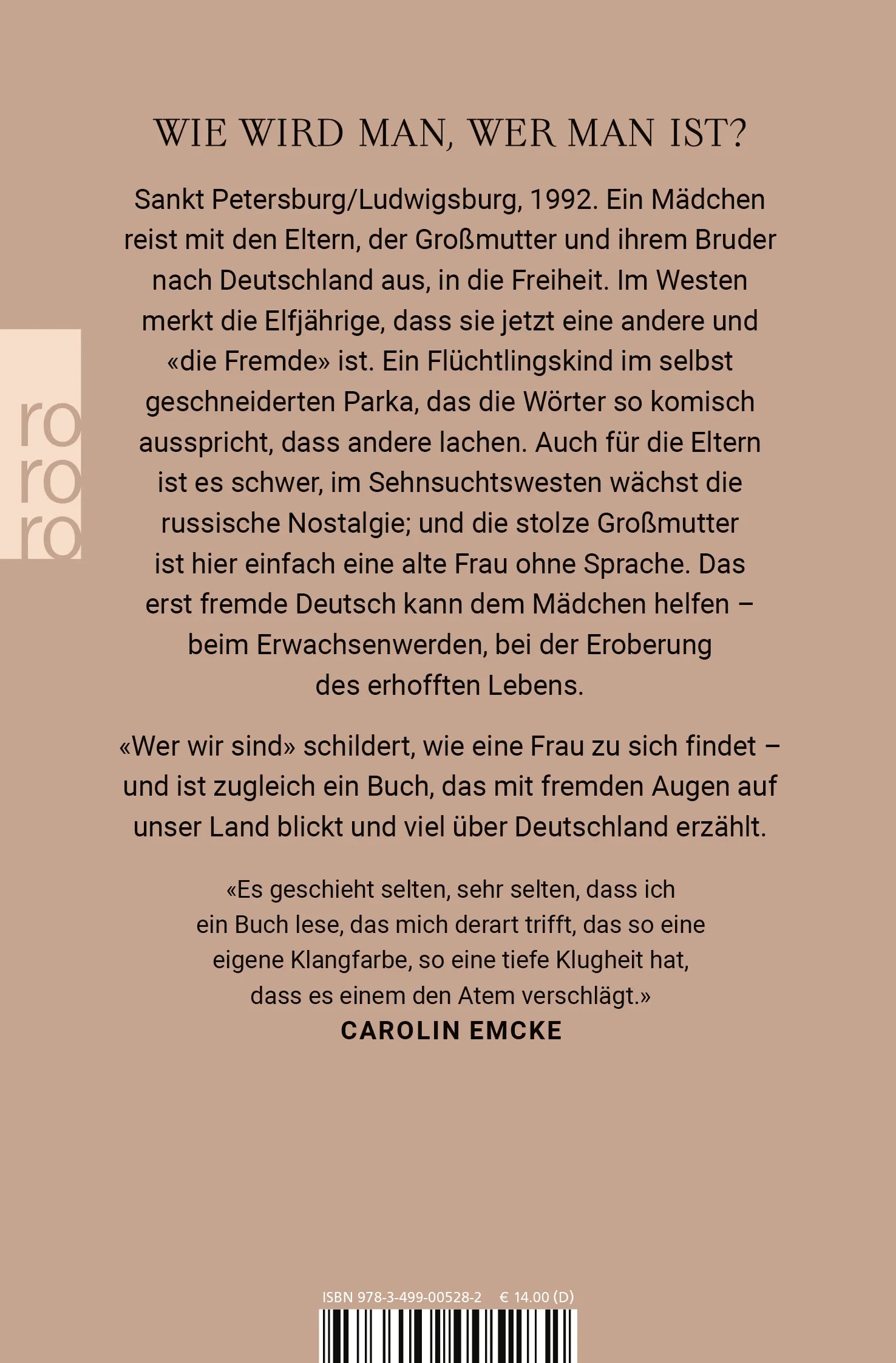 Buchrückseite von 'Wer wir sind' mit Klappentext - Taschenbuch
