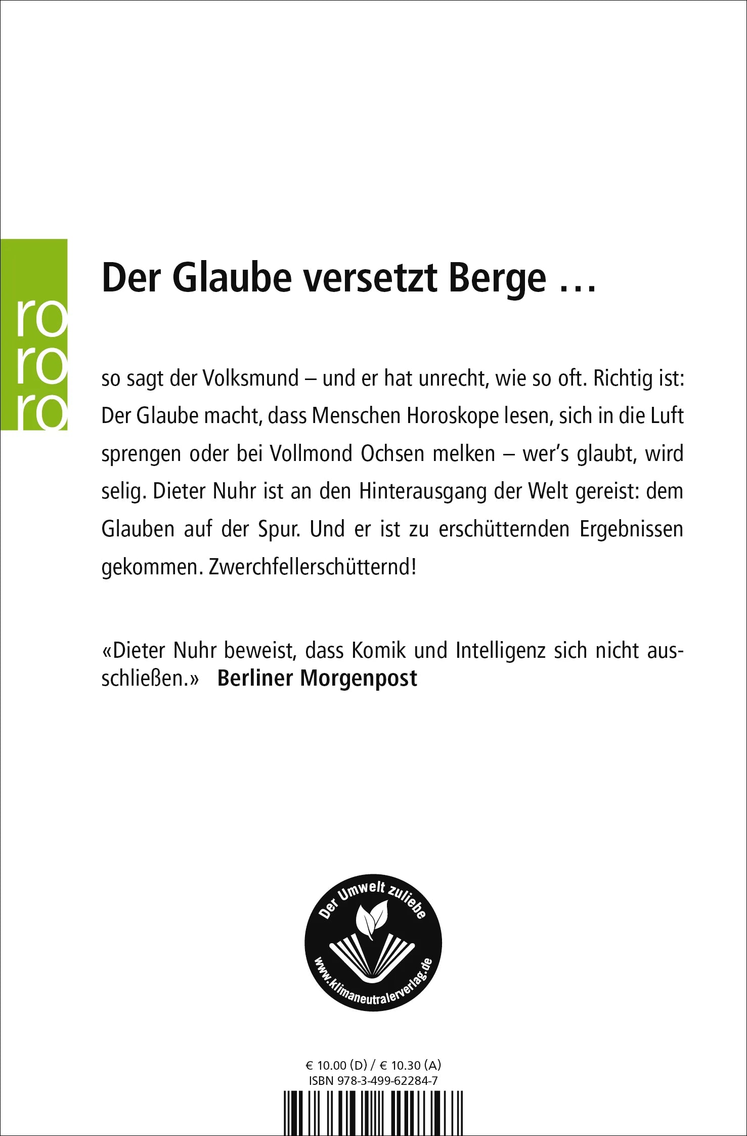 Buchrückseite von 'Wer's glaubt, wird selig' mit Klappentext - Taschenbuch