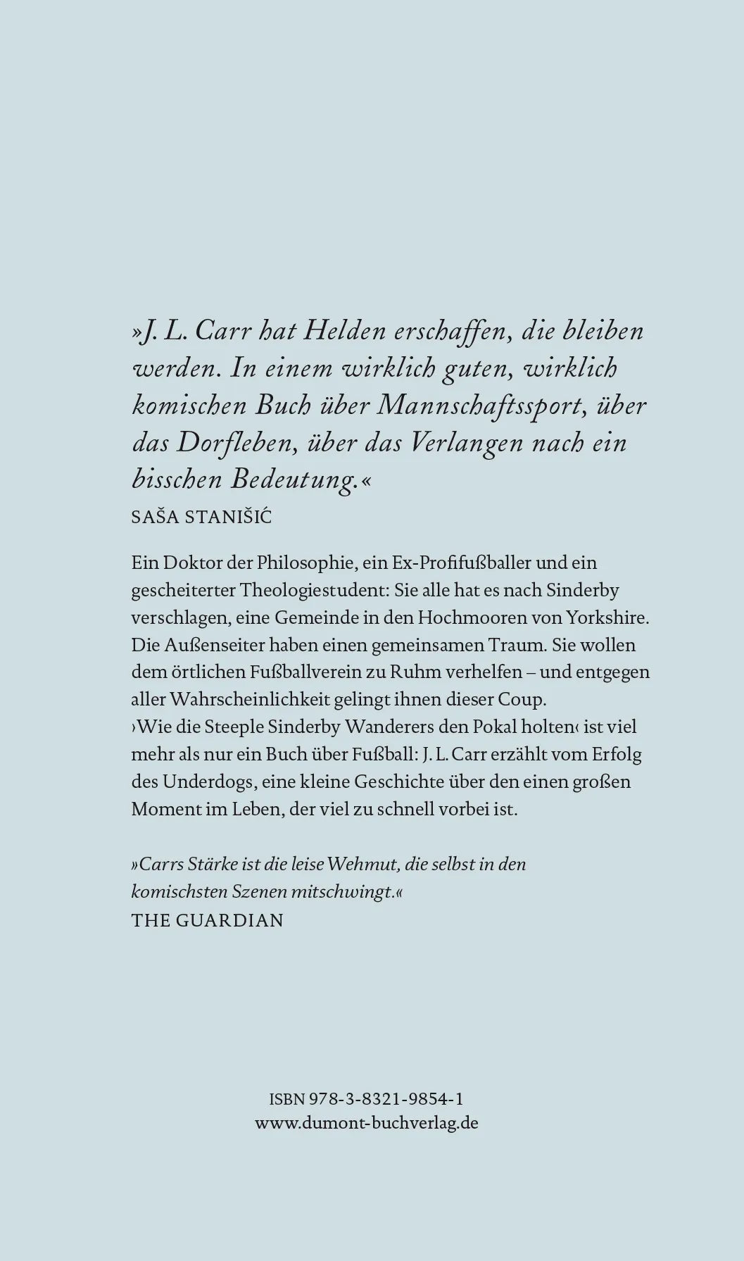 Buchrückseite von 'Wie die Steeple Sinderby Wanderers den Pokal holten' mit Klappentext - Gebundene Ausgabe