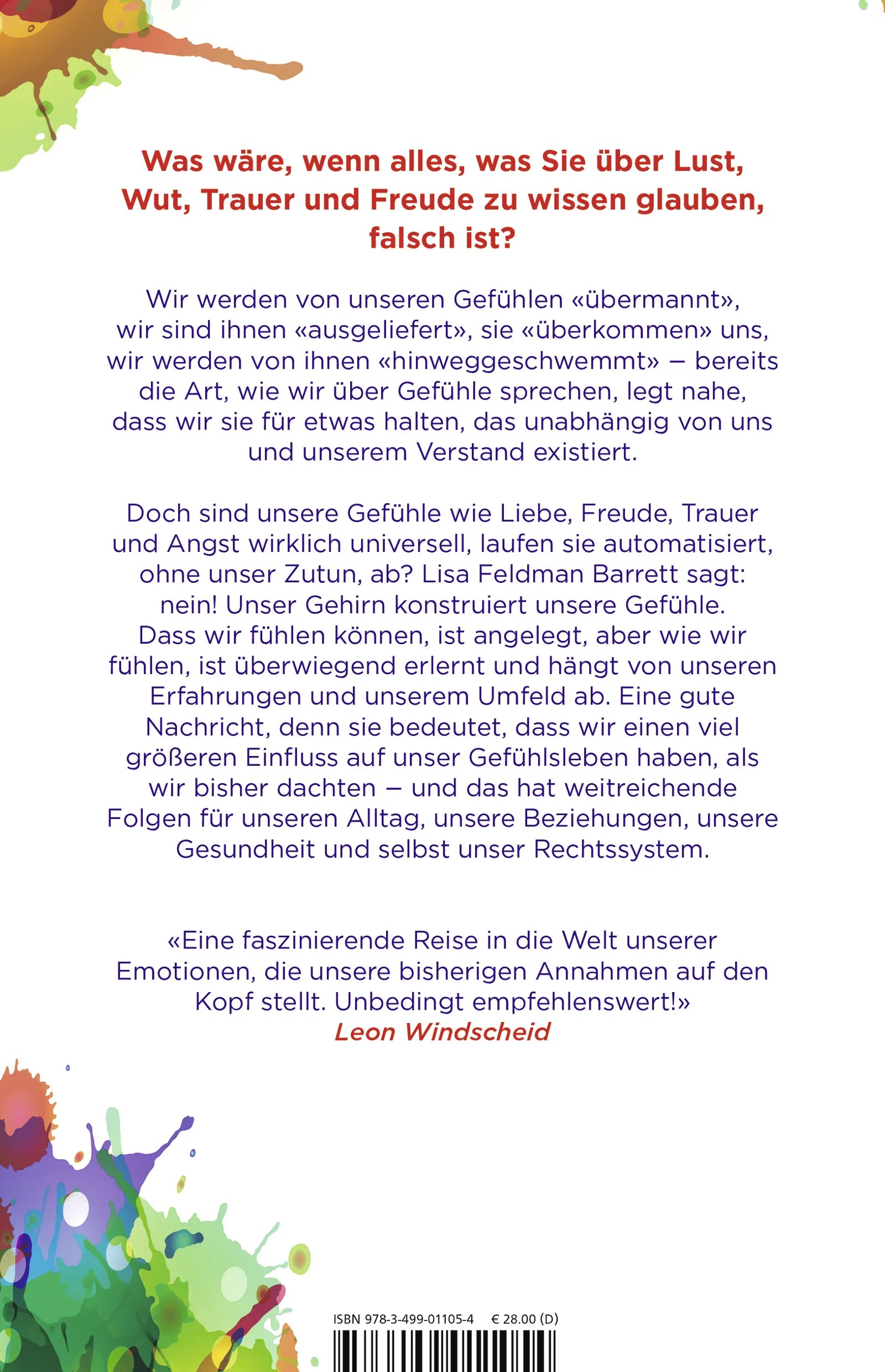 Buchrückseite von 'Wie Gefühle entstehen' mit Klappentext - Gebundene Ausgabe