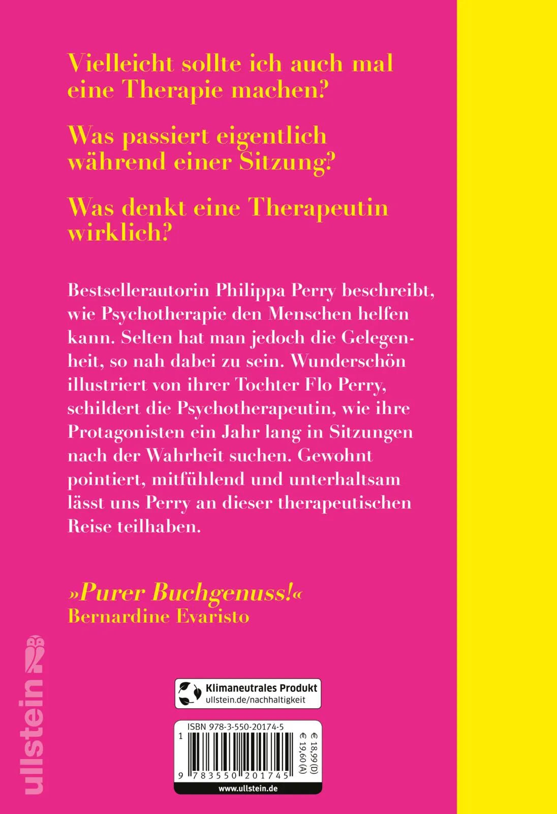 Buchrückseite von 'Wie geht es Ihnen jetzt?' mit Klappentext - Gebundene Ausgabe