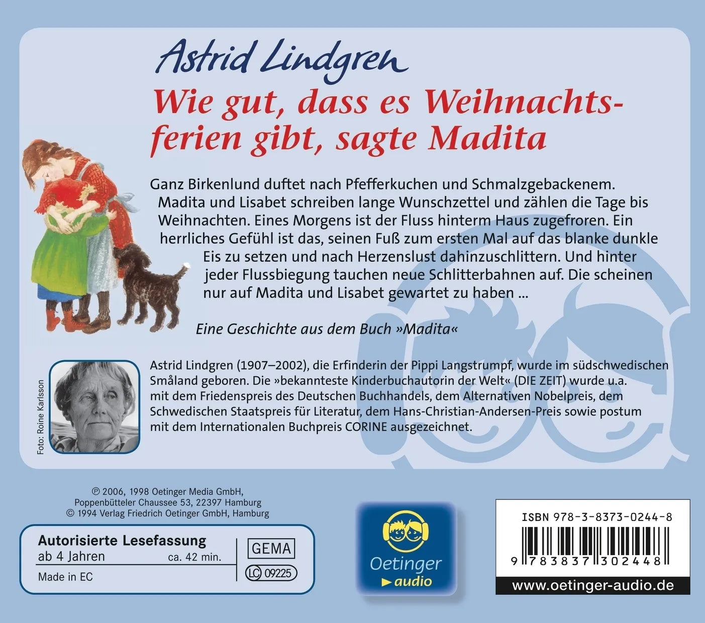 Buchrückseite von 'Wie gut, dass es Weihnachtsferien gibt, sagte Madita. Hörbuchklassiker' mit Klappentext - Hörbuch (CD)