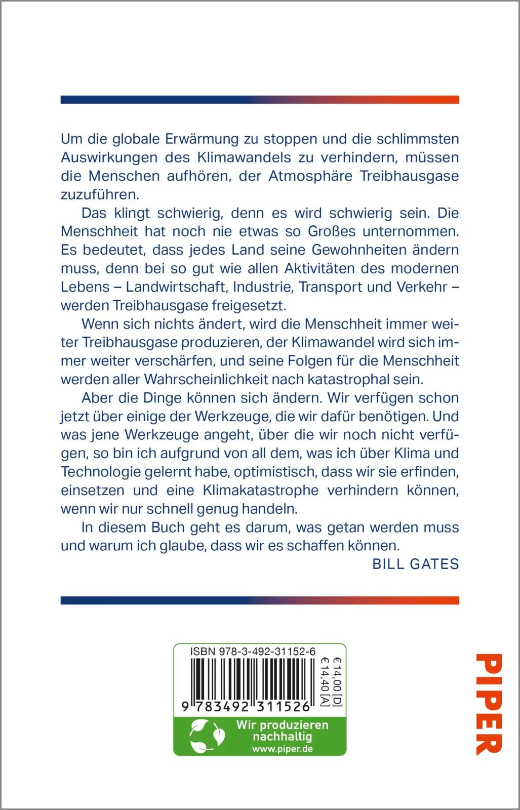 Buchrückseite von 'Wie wir die Klimakatastrophe verhindern' mit Klappentext - Taschenbuch