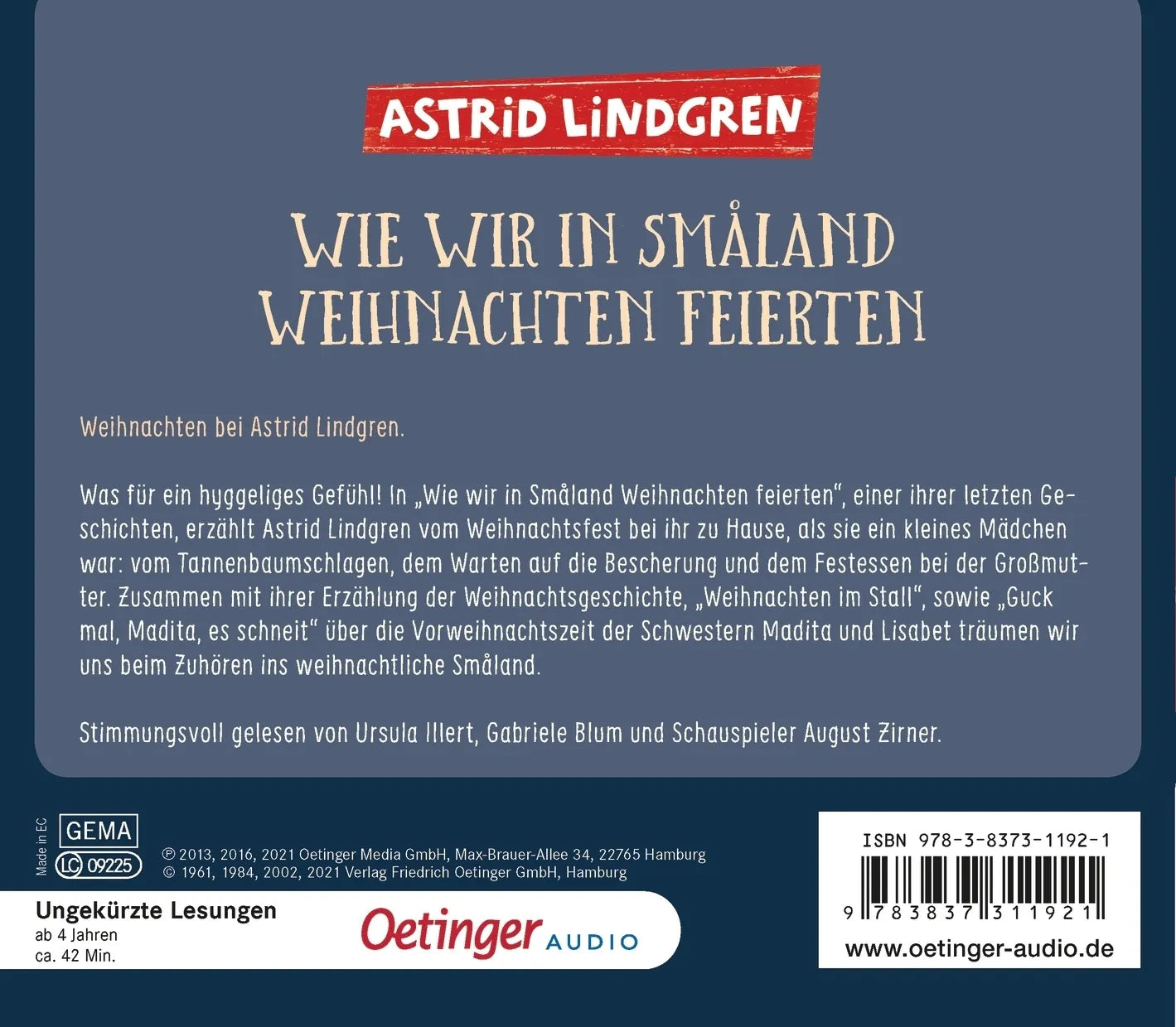 Buchrückseite von 'Wie wir in Småland Weihnachten feierten' mit Klappentext - Hörbuch (CD)