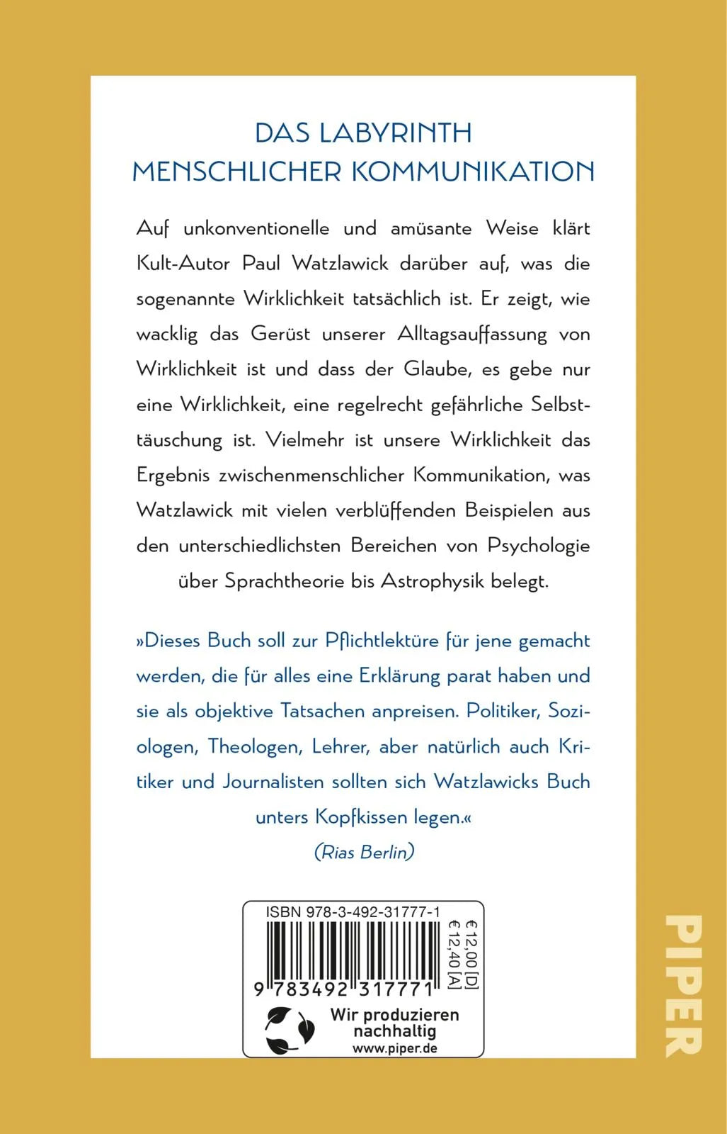 Buchrückseite von 'Wie wirklich ist die Wirklichkeit?' mit Klappentext - Taschenbuch