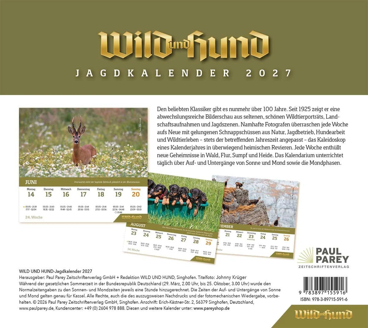 WILD UND HUND Edition: Jagdkalender Tischvariante 2027 – Ansicht