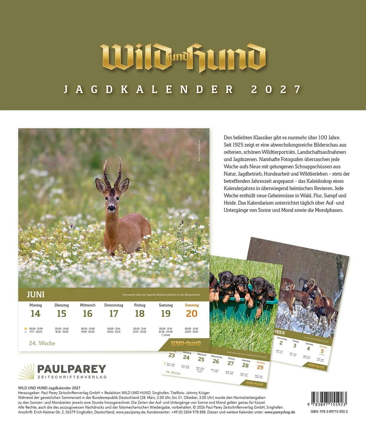 WILD UND HUND Edition: Jagdkalender Wandvariante 2027 – Ansicht