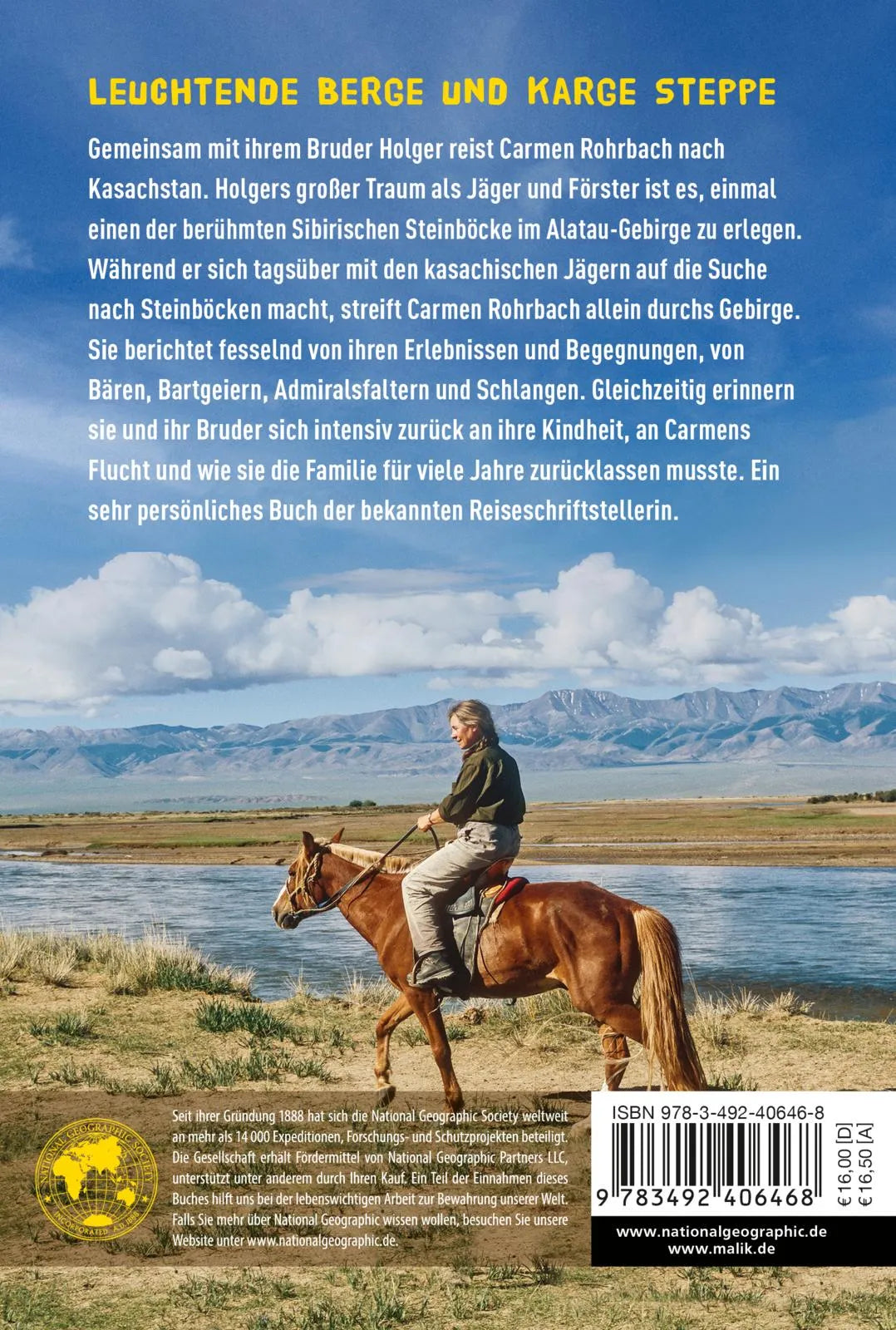 Buchrückseite von 'Wildes Kasachstan' mit Klappentext - Taschenbuch