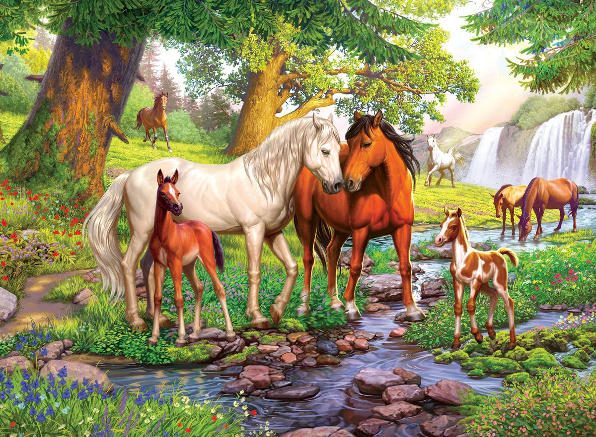 Kinderpuzzle 300 XXL Teile - Wildpferde am Fluss – Ansicht