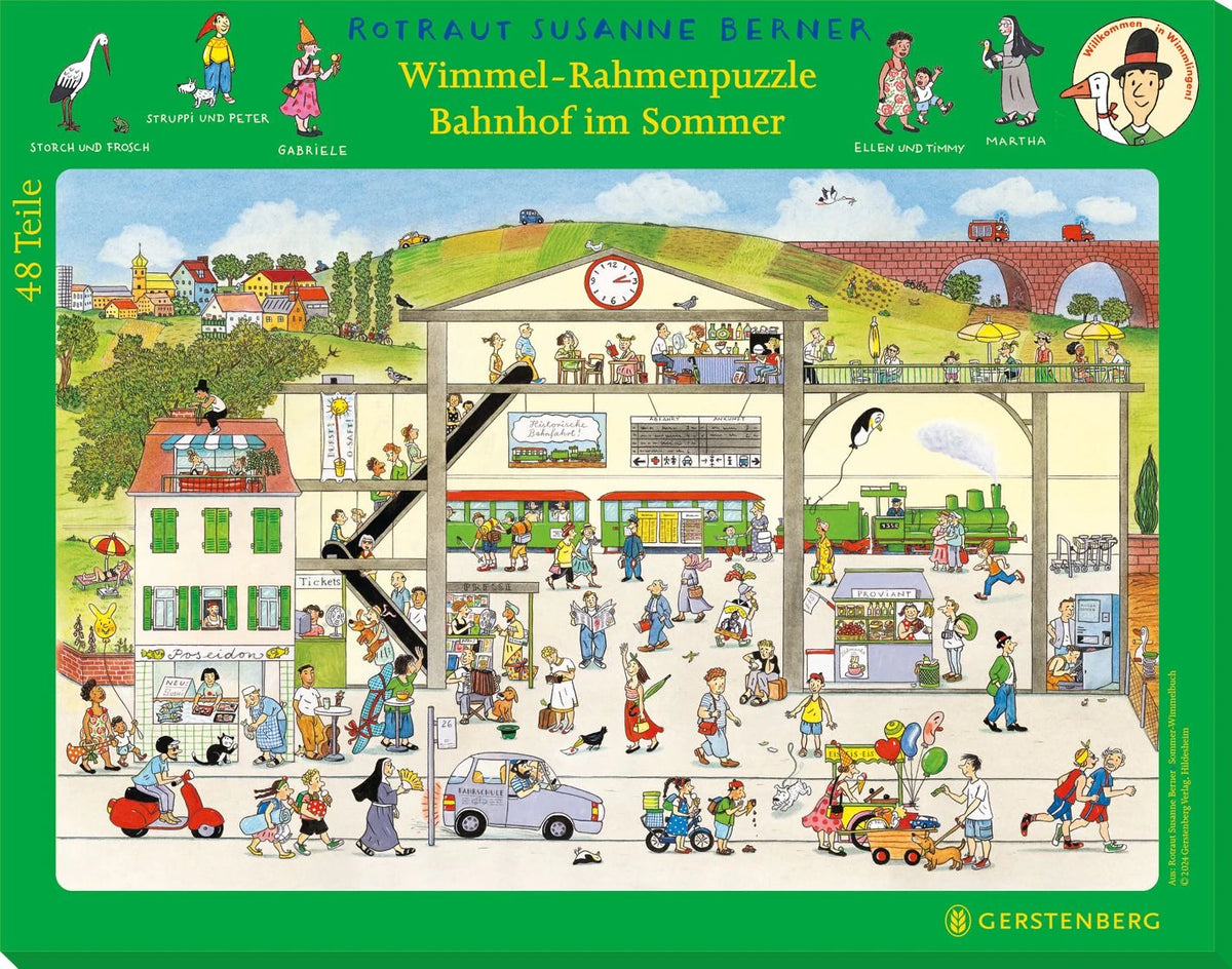 Kinderpuzzle: Wimmel-Rahmenpuzzle Sommer Motiv Bahnhof