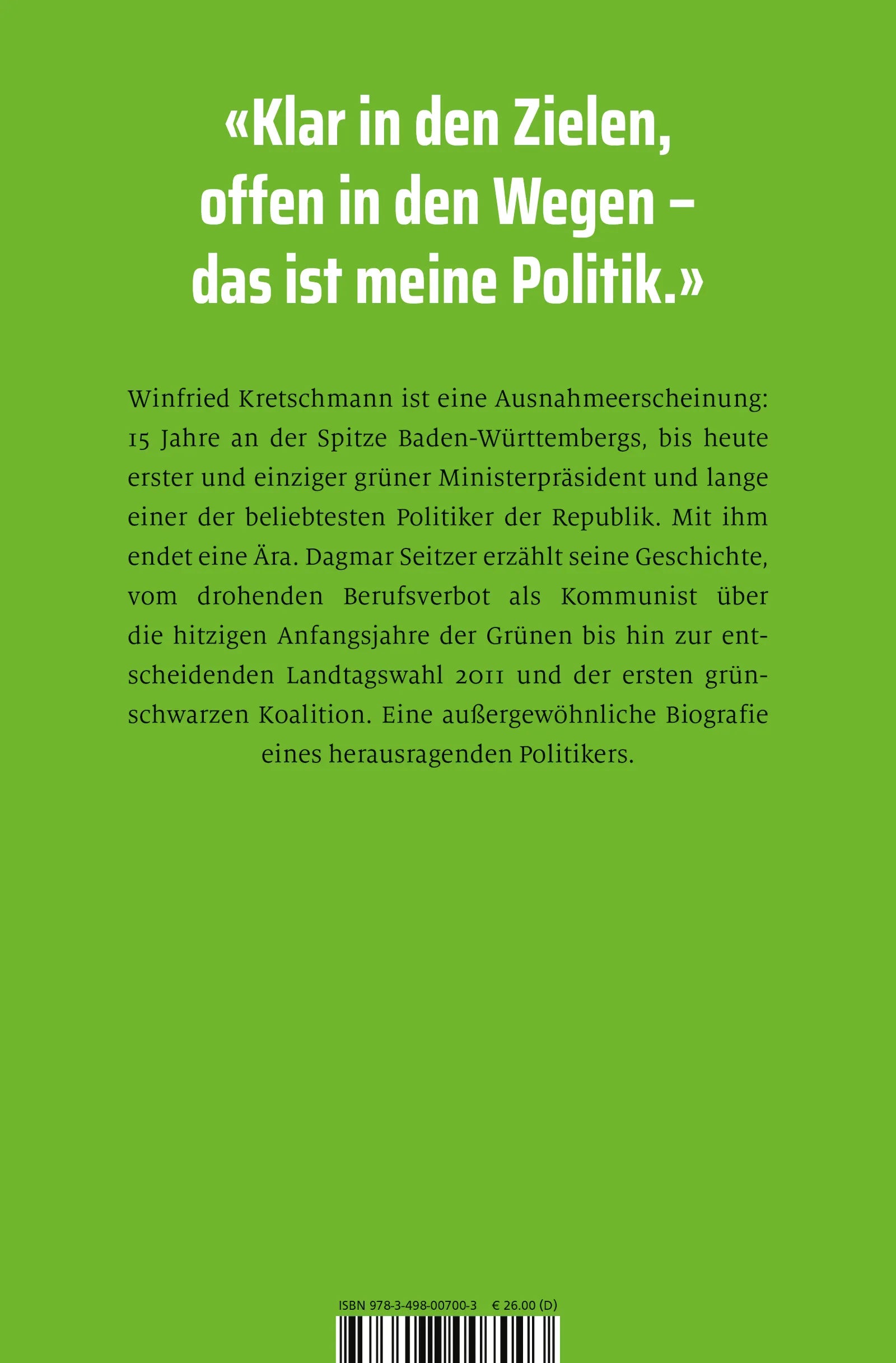 Buchrückseite von 'Winfried Kretschmann' mit Klappentext - Gebundene Ausgabe