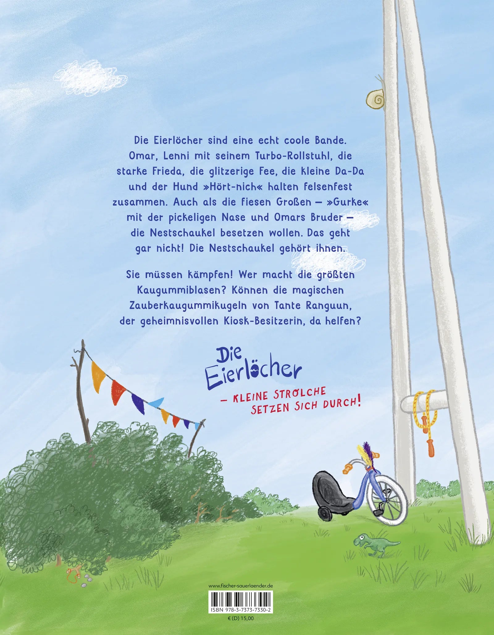 Buchrückseite von 'Wir Eierlöcher ... und die Nestschaukel gehört uns!' mit Klappentext - Gebundene Ausgabe