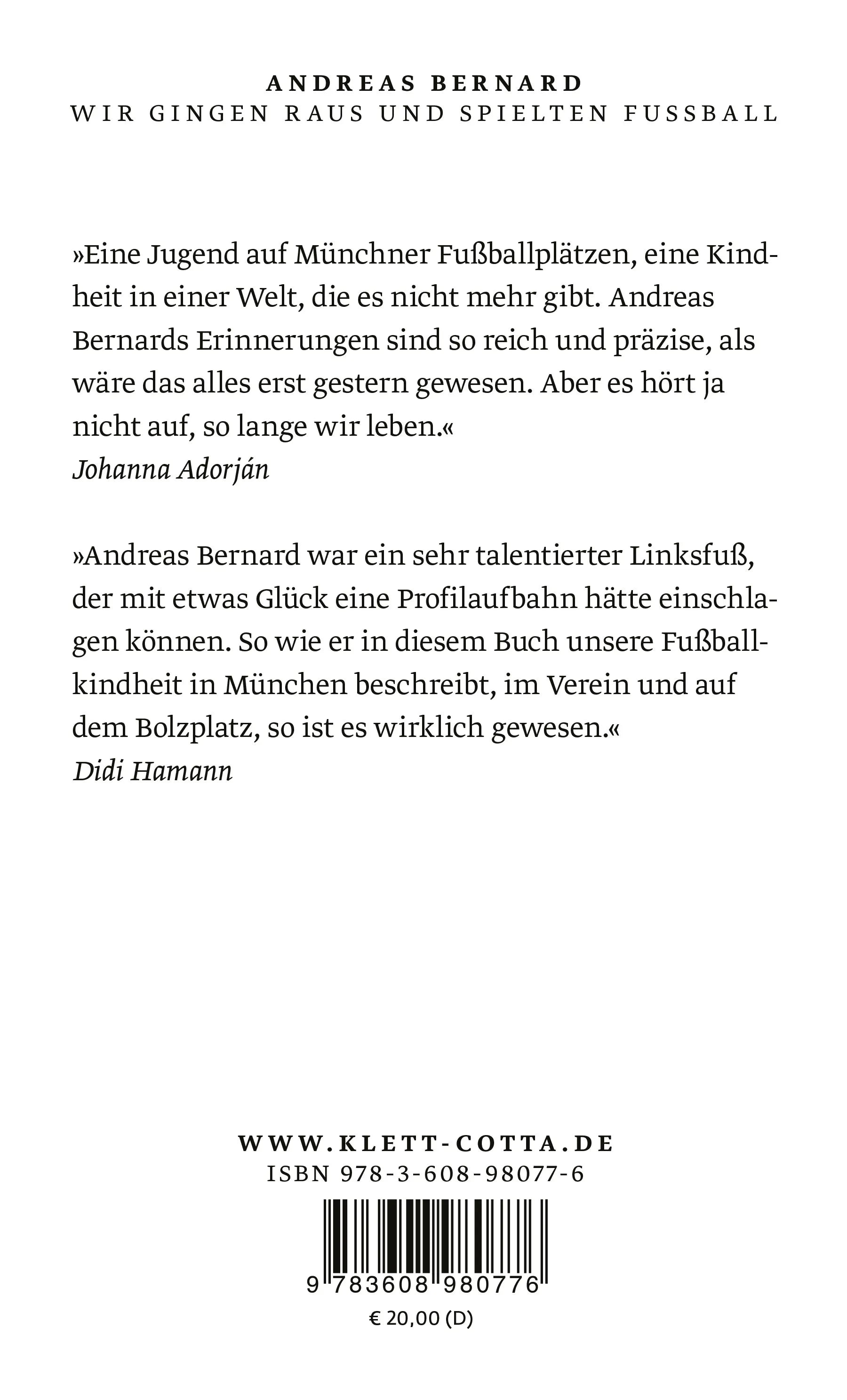 Buchrückseite von 'Wir gingen raus und spielten Fußball' mit Klappentext - Gebundene Ausgabe