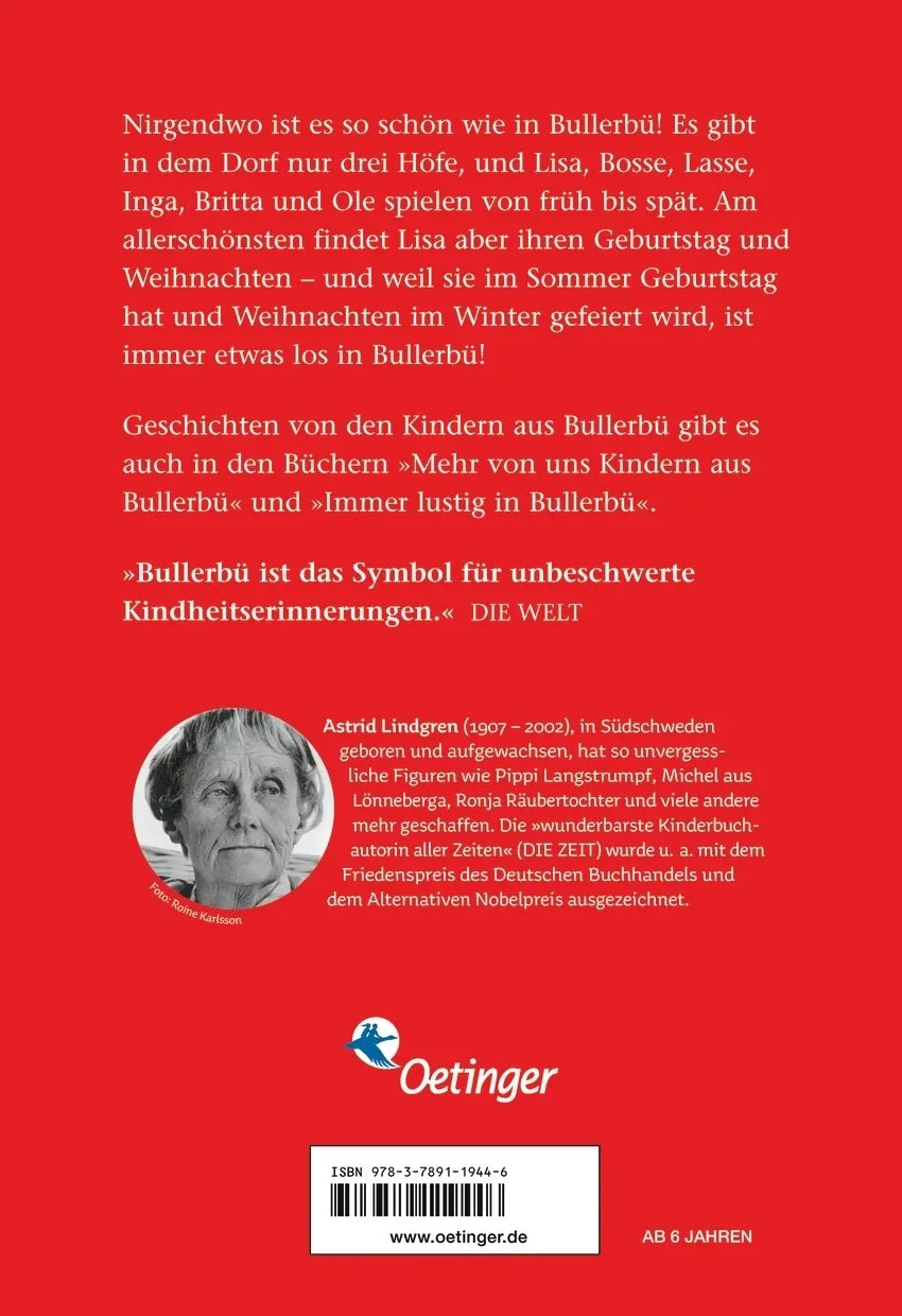 Buchrückseite von 'Wir Kinder aus Bullerbü 1' mit Klappentext - Gebundene Ausgabe