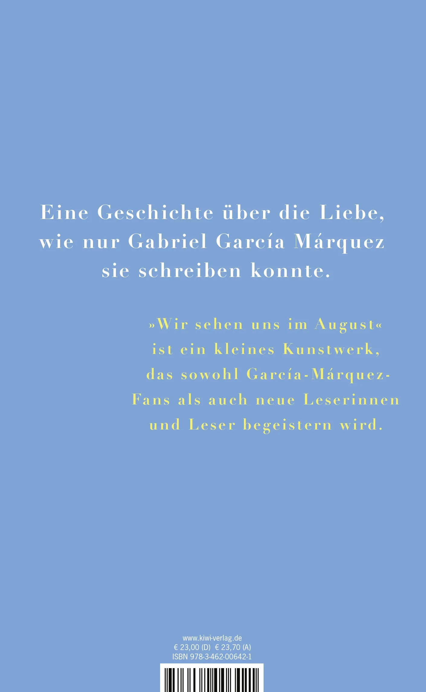 Buchrückseite von 'Wir sehen uns im August' mit Klappentext - Gebundene Ausgabe
