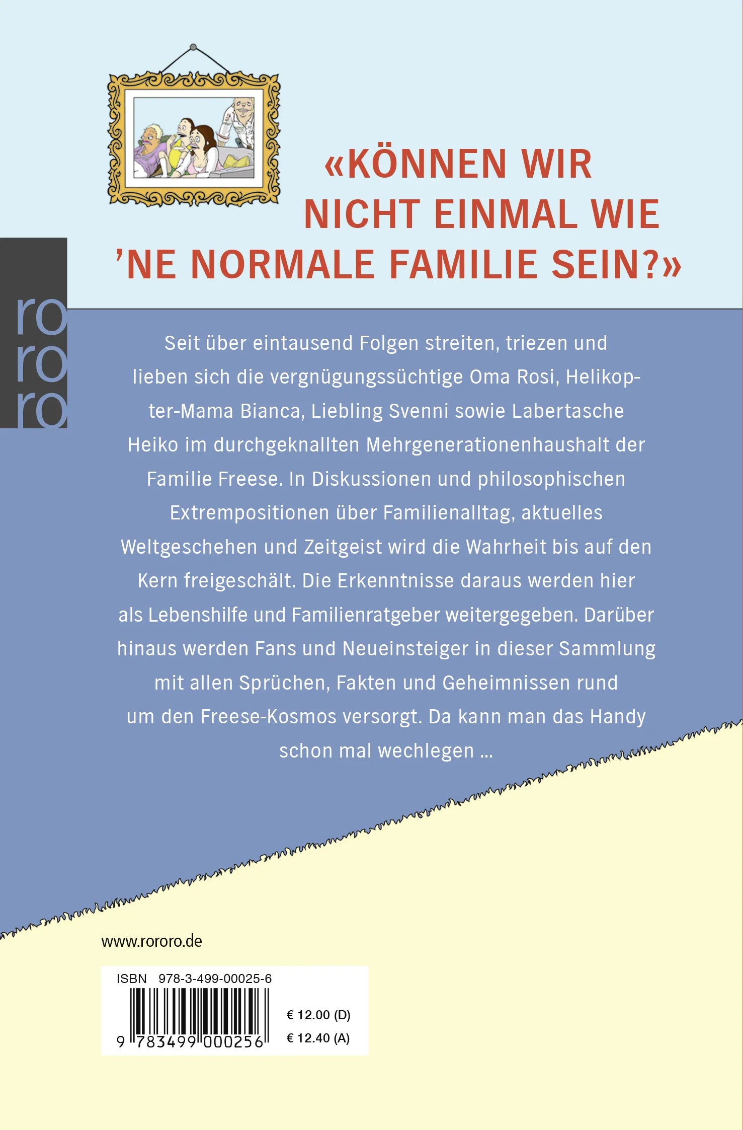 Buchrückseite von 'Wir sind die Freeses' mit Klappentext - Taschenbuch