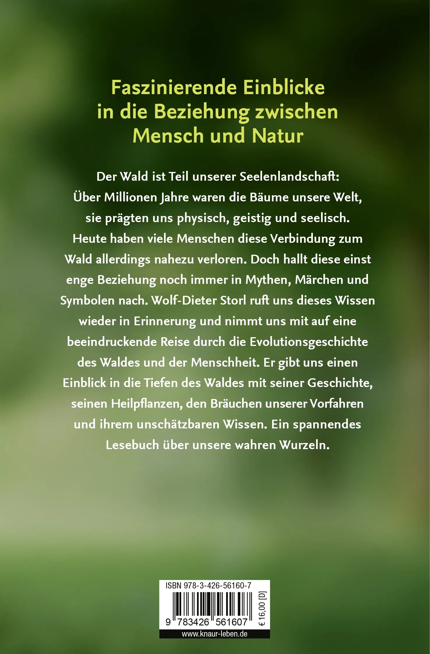 Buchrückseite von 'Wir sind Geschöpfe des Waldes' mit Klappentext - Taschenbuch
