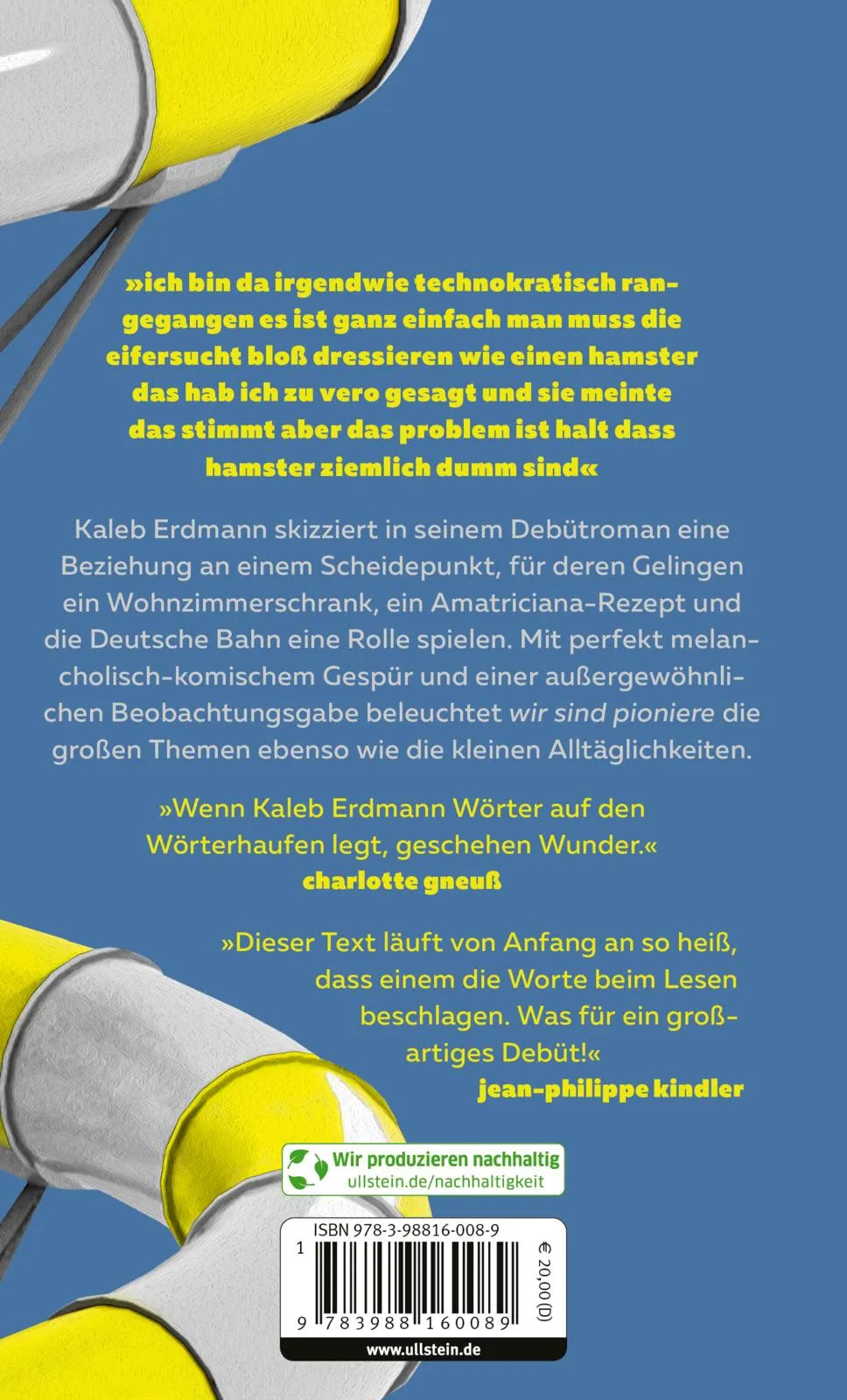 Buchrückseite von 'wir sind pioniere' mit Klappentext - Gebundene Ausgabe