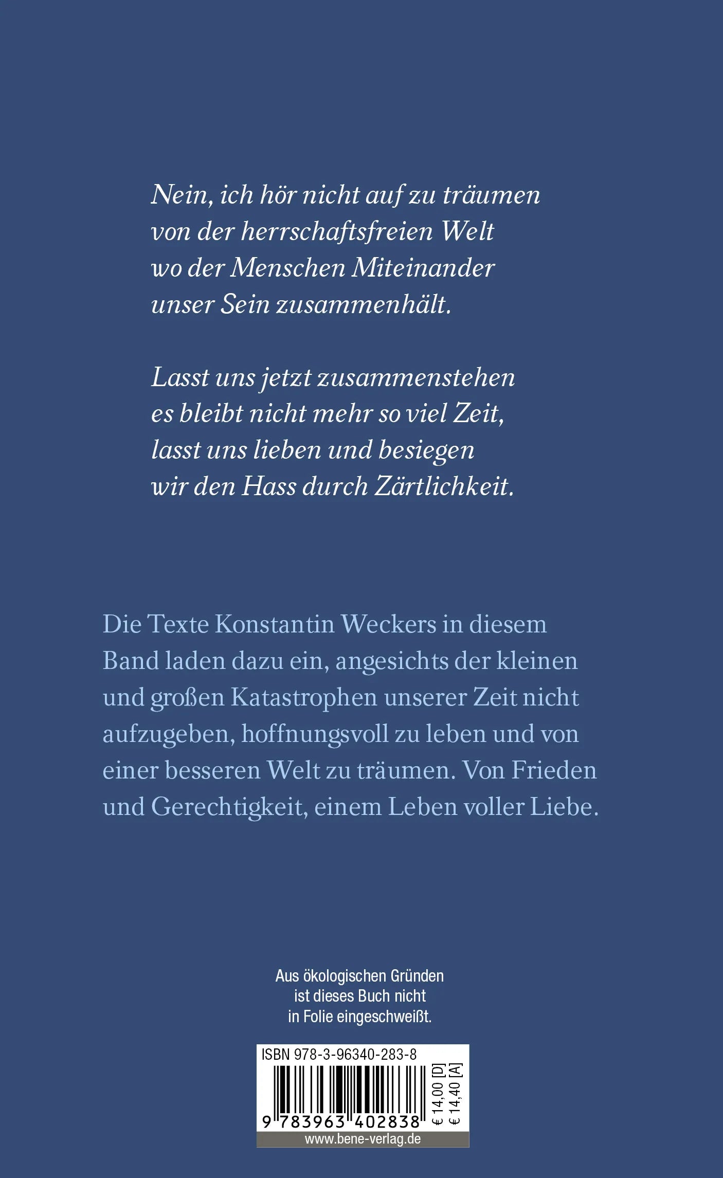 Buchrückseite von 'Wir werden weiter träumen' mit Klappentext - Gebundene Ausgabe