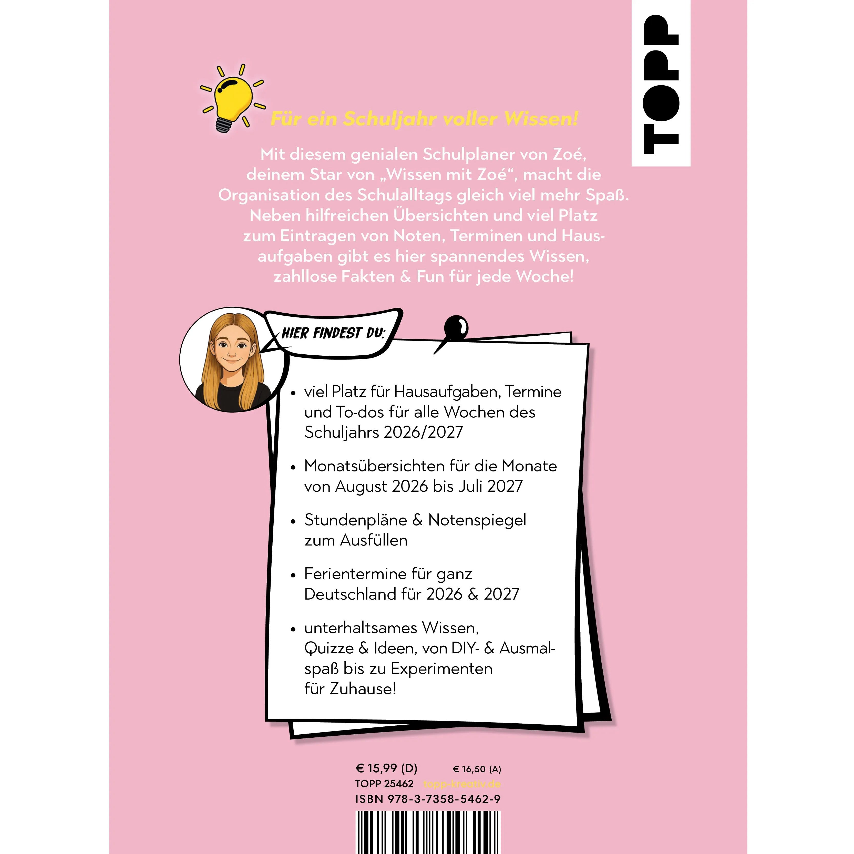 Detailansicht: Wissen mit Zoé: Schulplaner 2026/2027 (Hardcover)