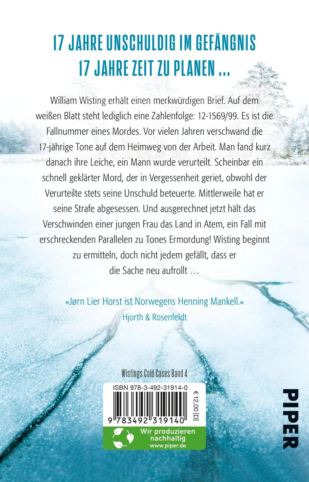 Buchrückseite von 'Wisting und der See des Vergessens' mit Klappentext - Taschenbuch