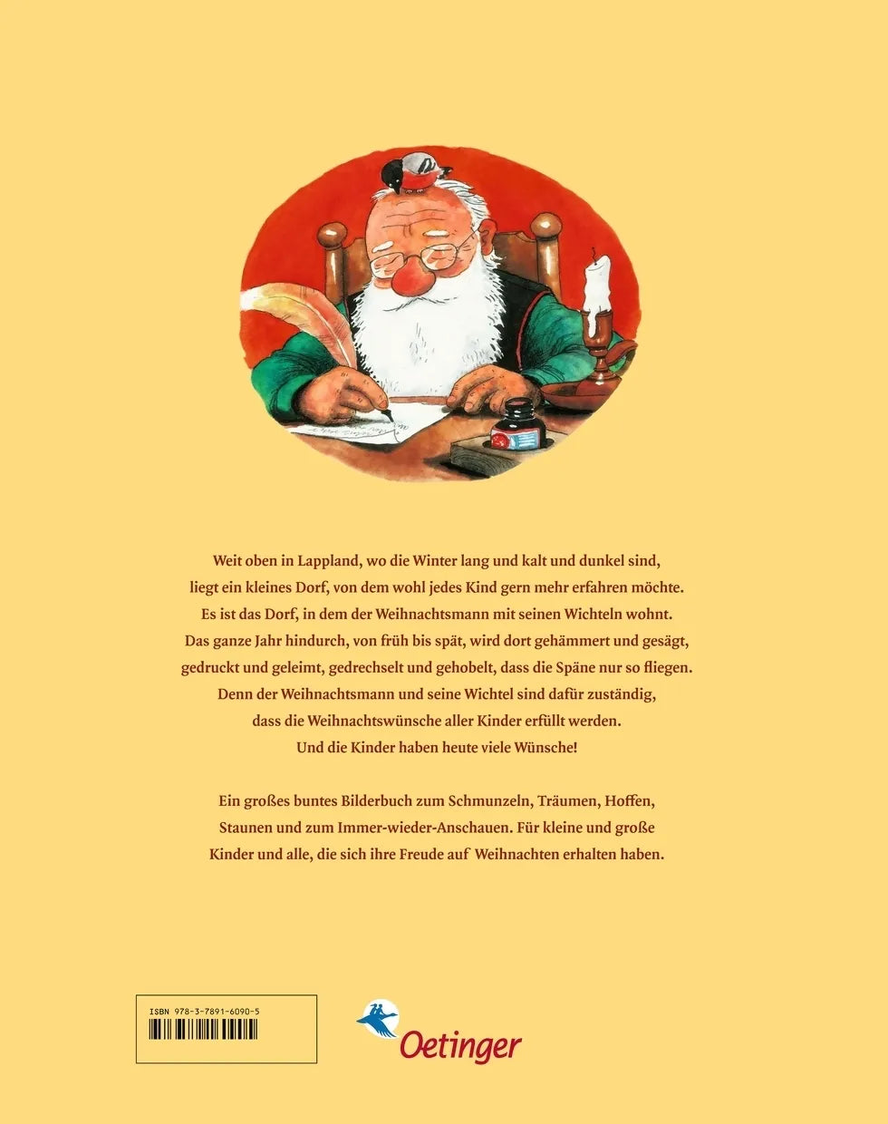 Buchrückseite von 'Wo der Weihnachtsmann wohnt' mit Klappentext - Gebundene Ausgabe