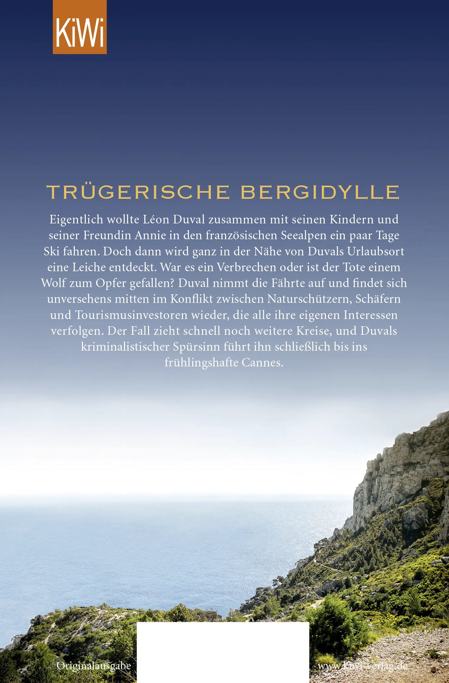 Buchrückseite von 'Wölfe an der Côte d'Azur' mit Klappentext - Taschenbuch
