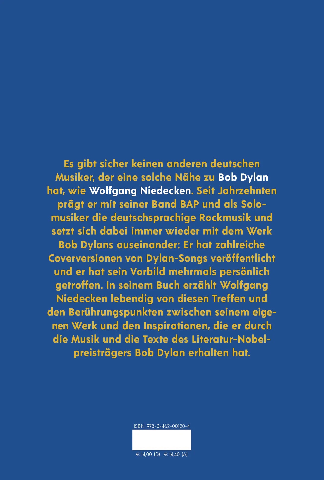 Buchrückseite von 'Wolfgang Niedecken über Bob Dylan' mit Klappentext - Gebundene Ausgabe