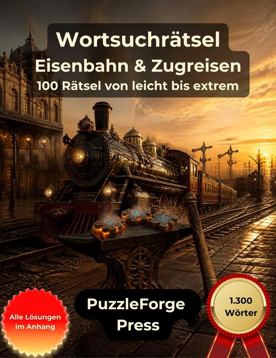 Cover: Wortsuchrätsel - Eisenbahn und Zugreisen (E-Book) von PuzzleForge Press