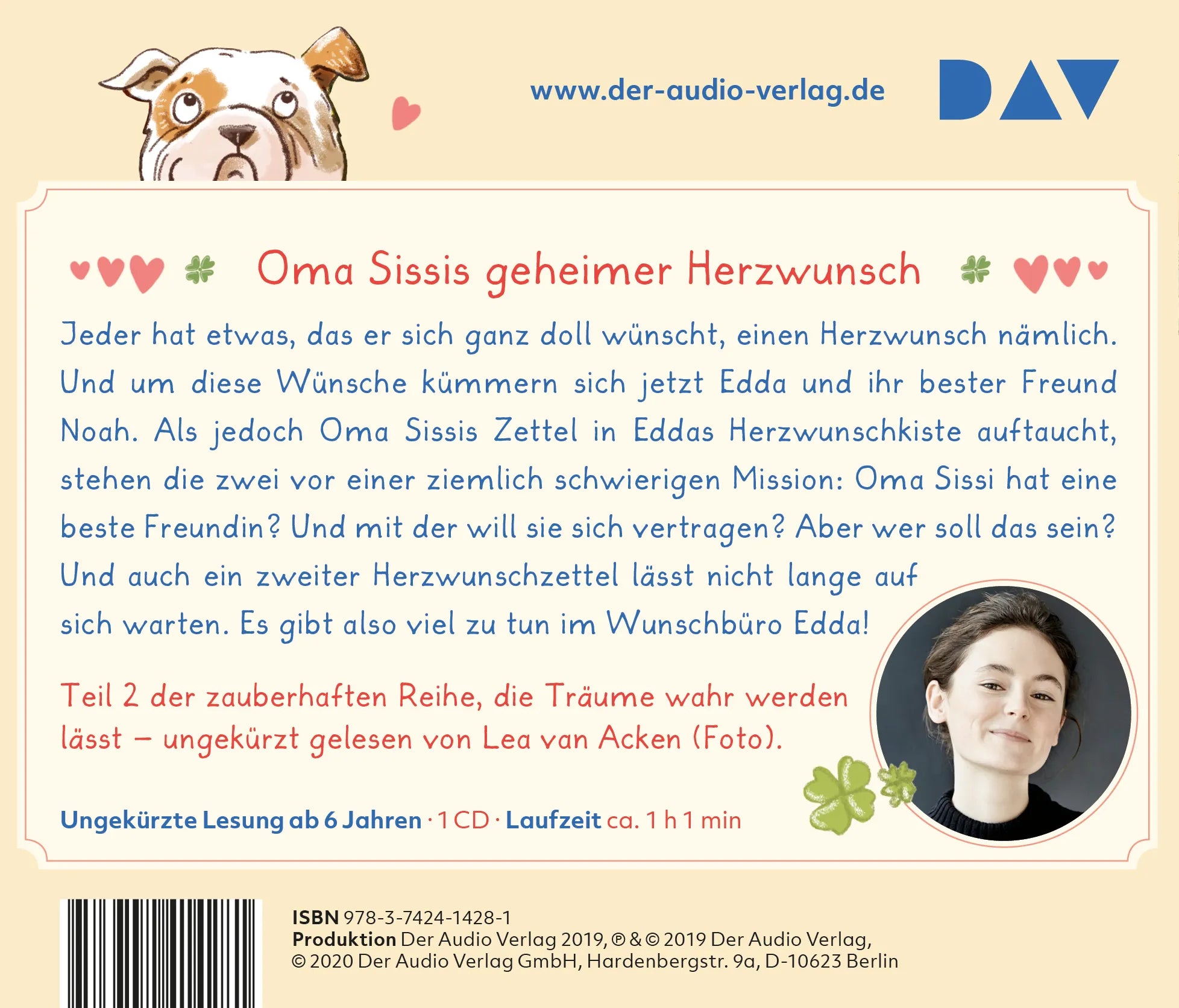 Buchrückseite von 'Wunschbüro Edda – Teil 2: Der Oma-Sissi-Fall' mit Klappentext - Hörbuch (CD)