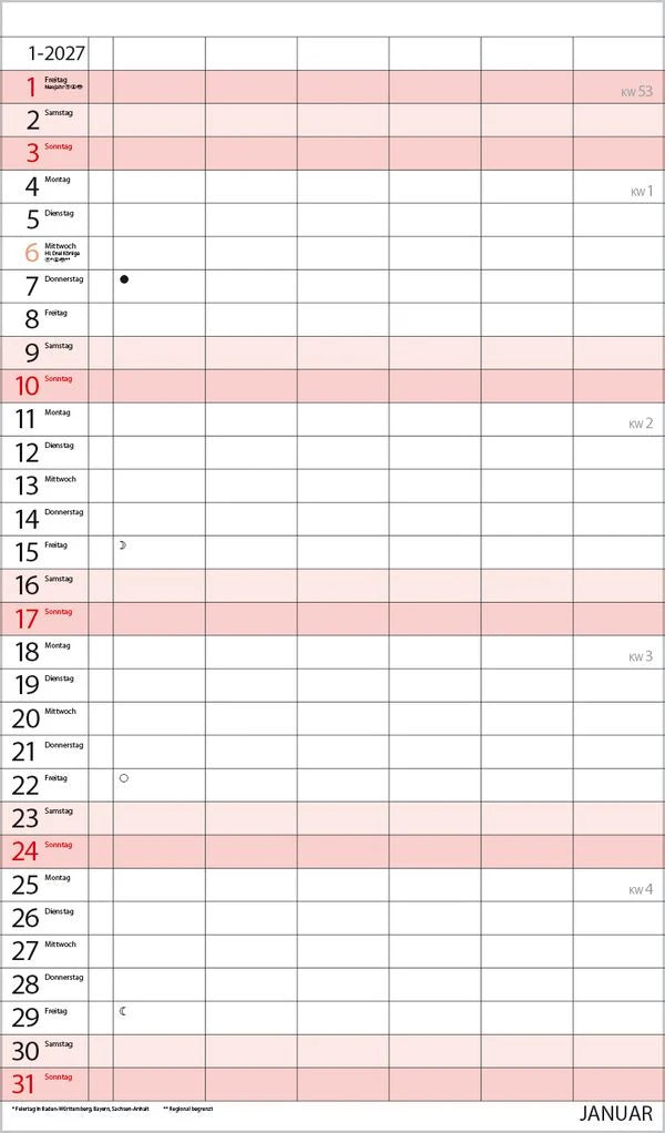 XL Familienplaner 2027 – Ansicht