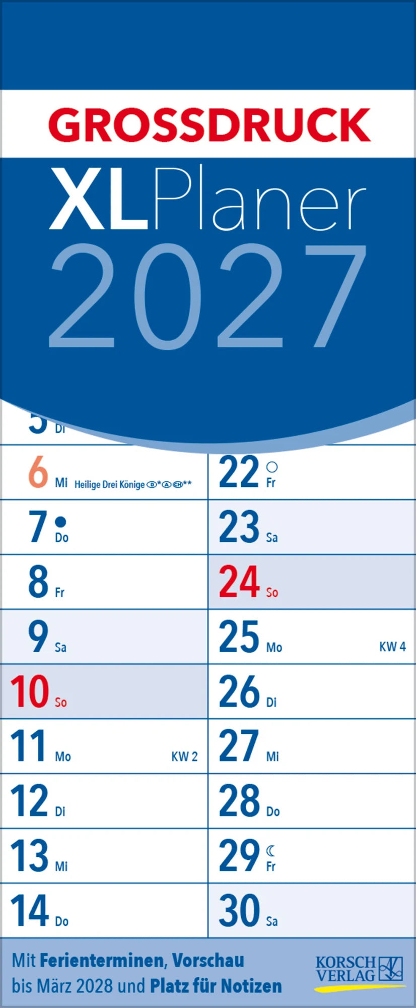 Wandkalender: XL Planer Großdruck 2027