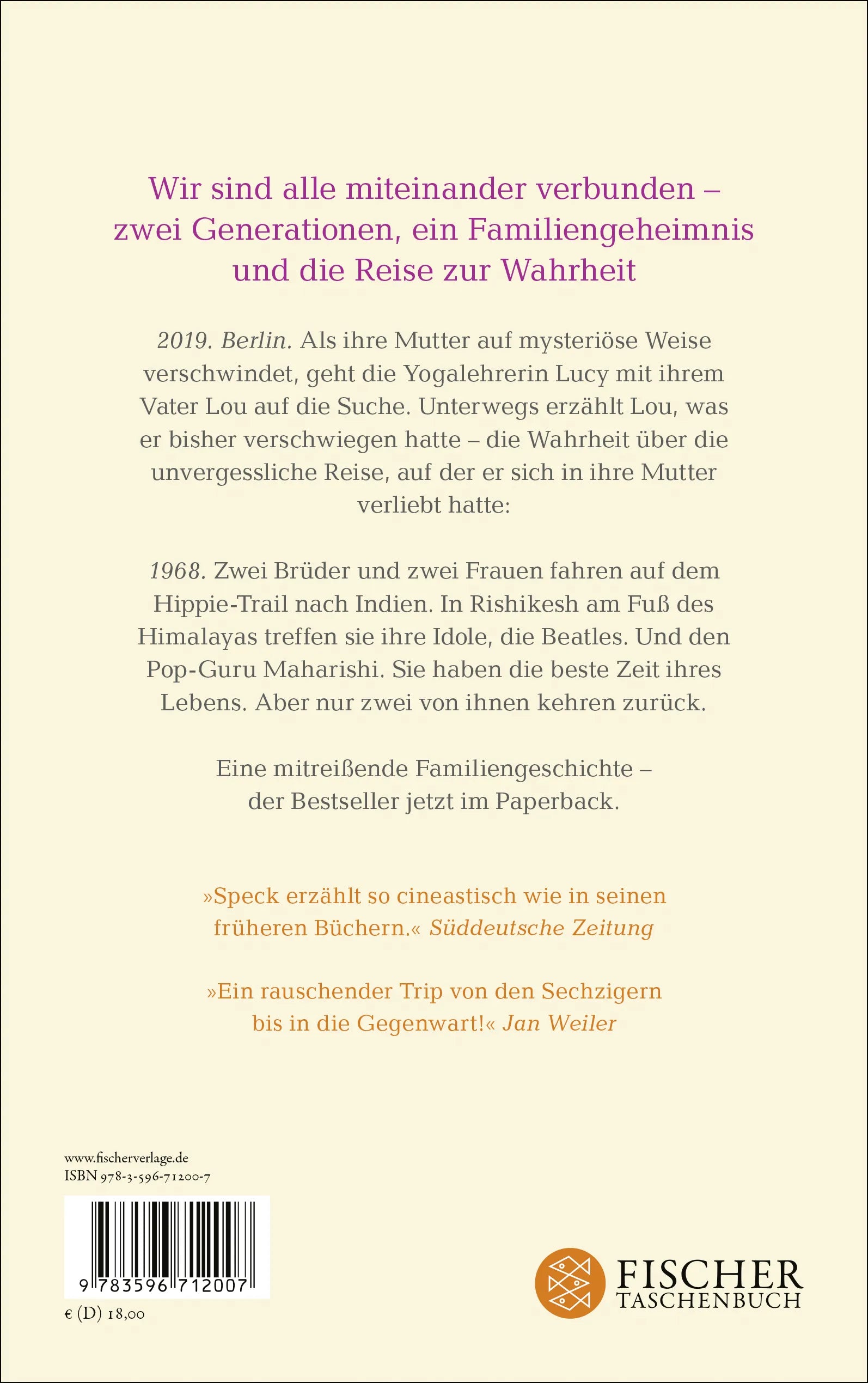 Buchrückseite von 'Yoga Town' mit Klappentext - Paperback