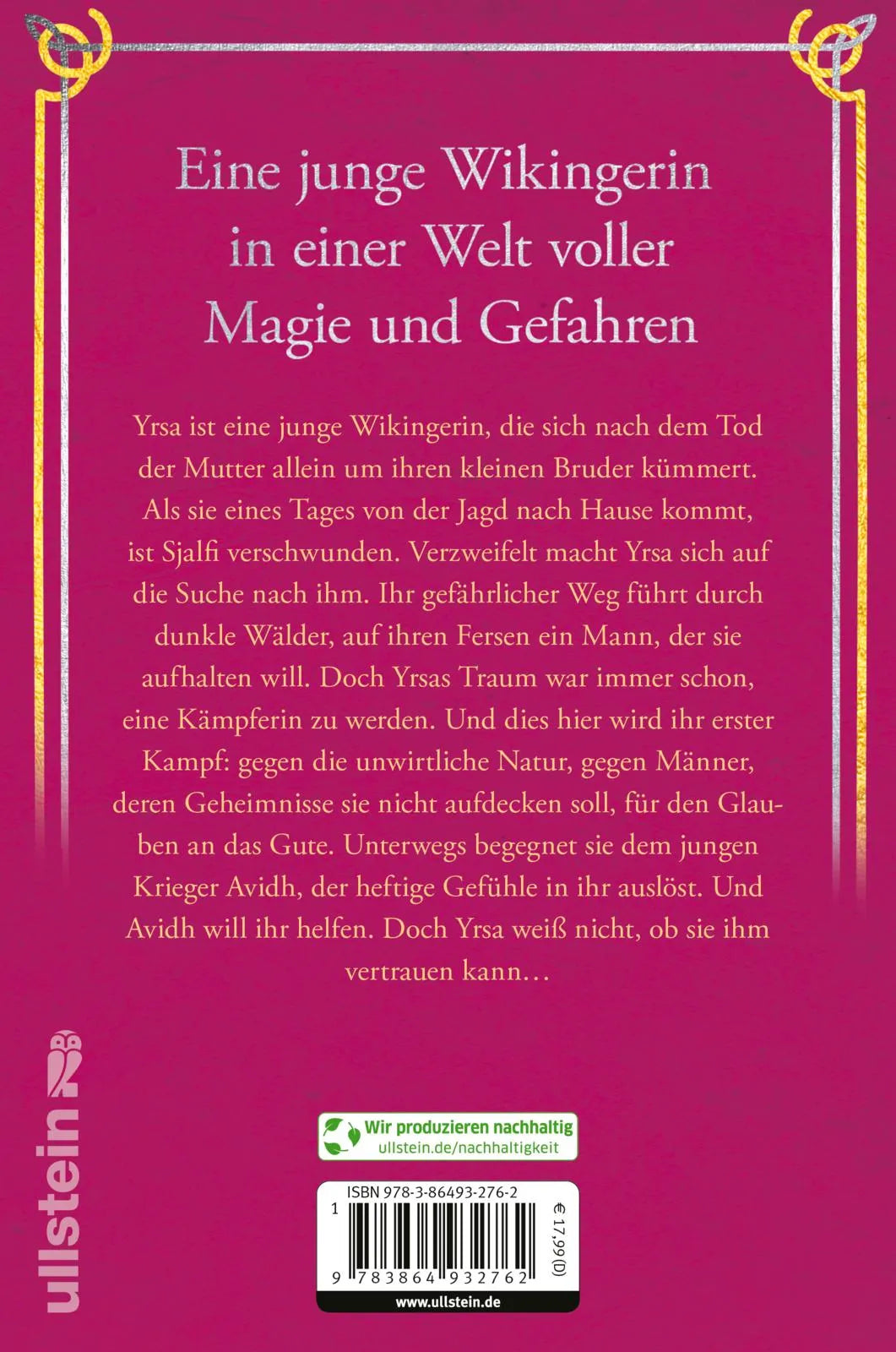 Buchrückseite von 'Yrsa. Journey of Fate' mit Klappentext - Paperback