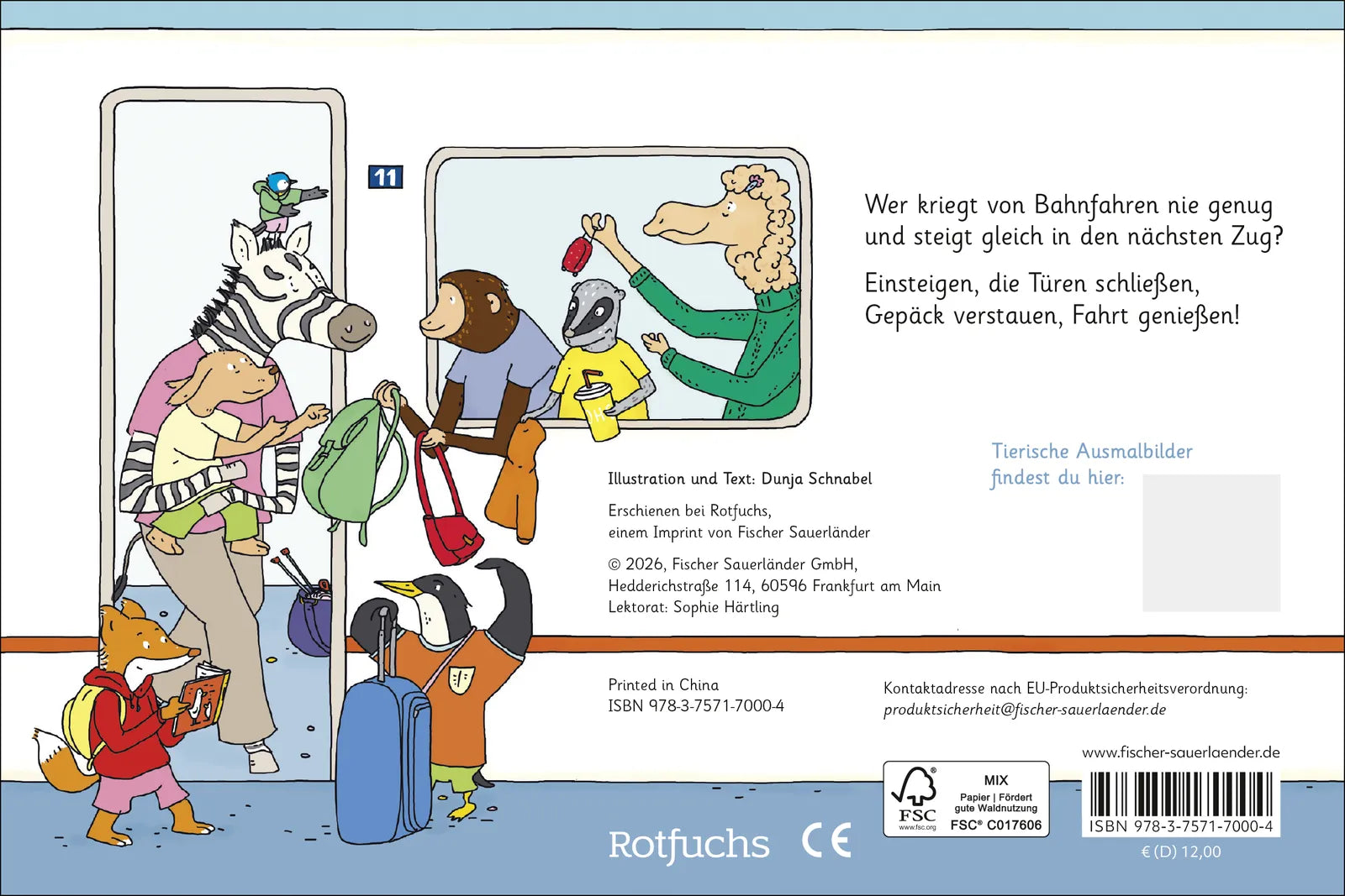Rückseite: Zebra, Hund und Meise gehen auf die Reise. Eisenbahn-Leporello (Hardcover)