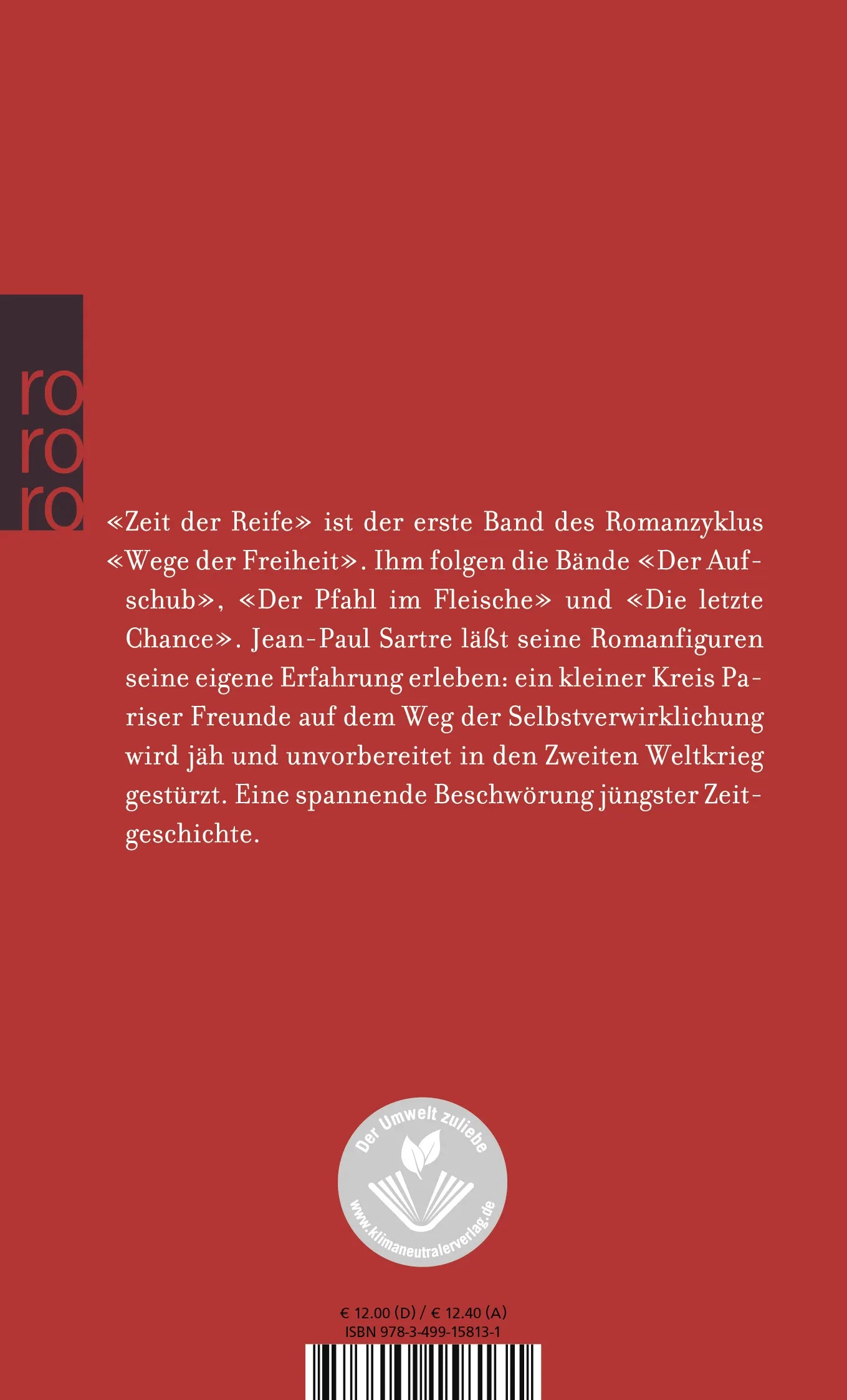 Buchrückseite von 'Zeit der Reife' mit Klappentext - Taschenbuch