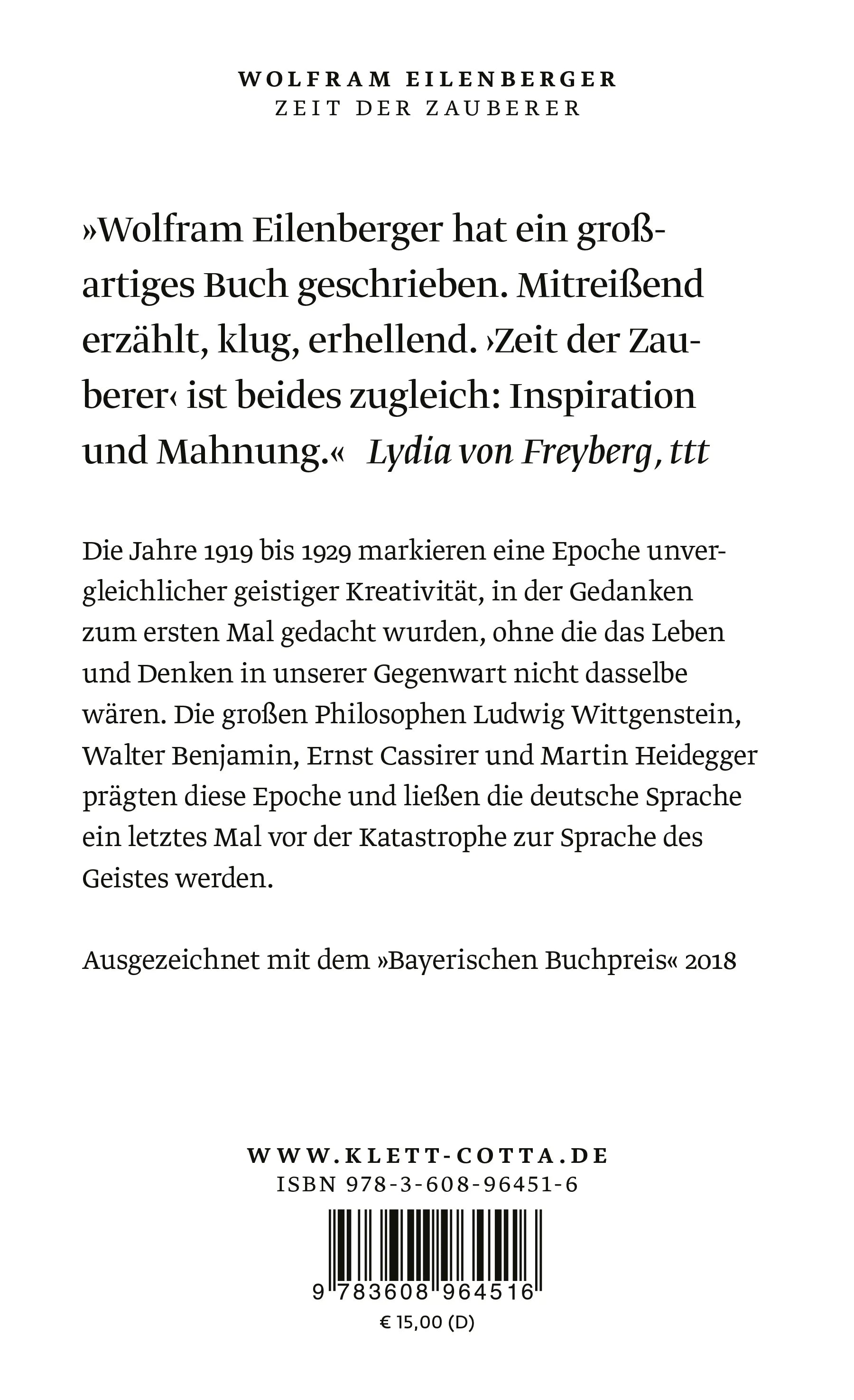 Buchrückseite von 'Zeit der Zauberer' mit Klappentext - Taschenbuch