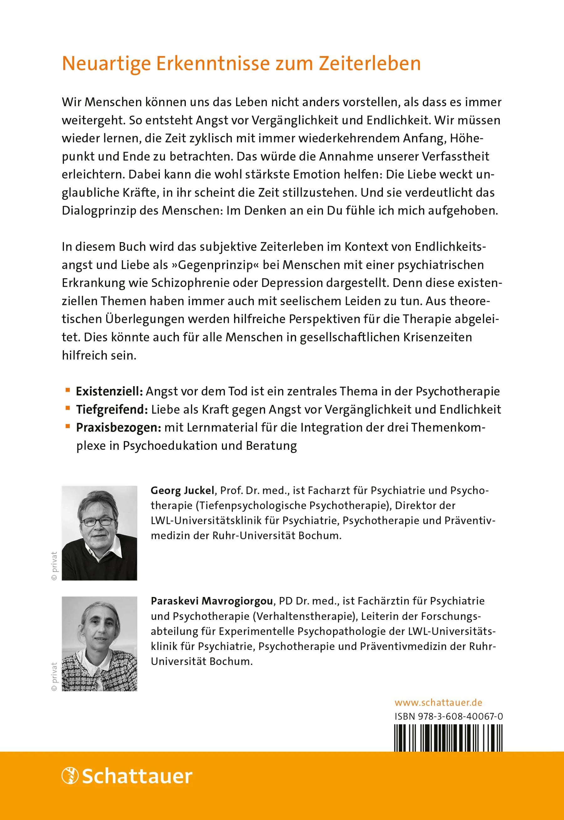 Buchrückseite von 'Zeit - Endlichkeit - Liebe' mit Klappentext - Paperback