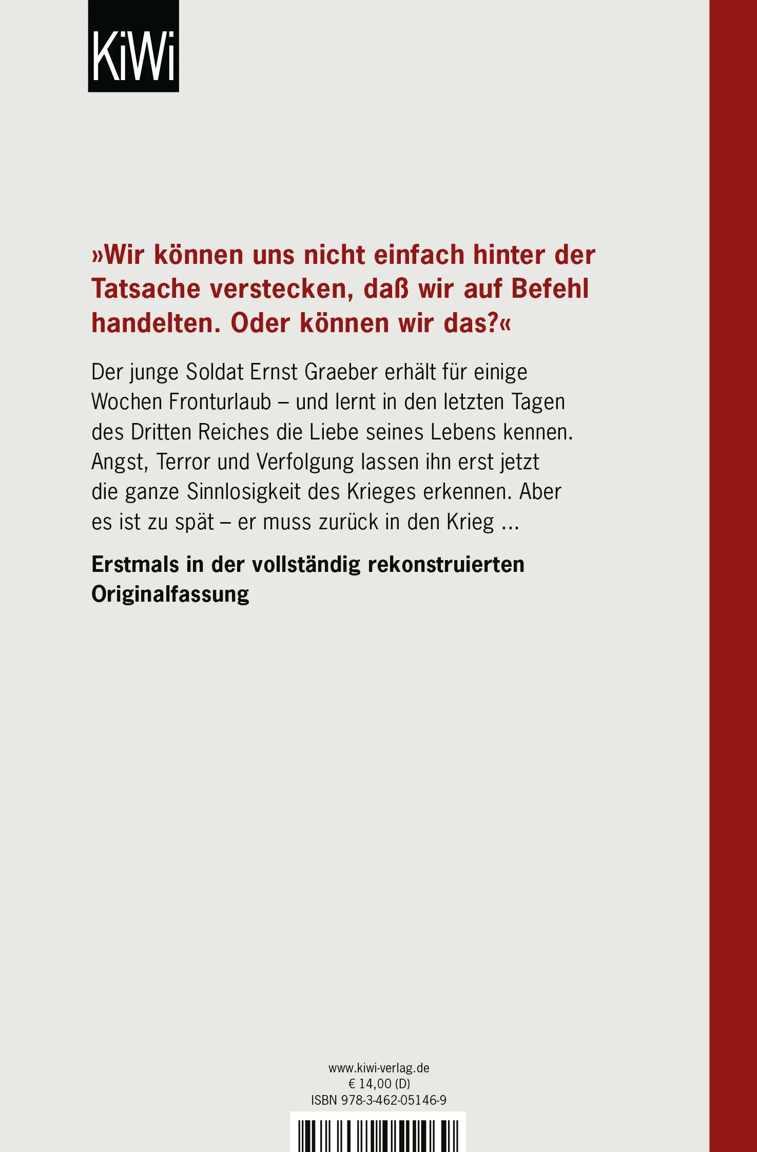 Buchrückseite von 'Zeit zu leben und Zeit zu sterben' mit Klappentext - Taschenbuch