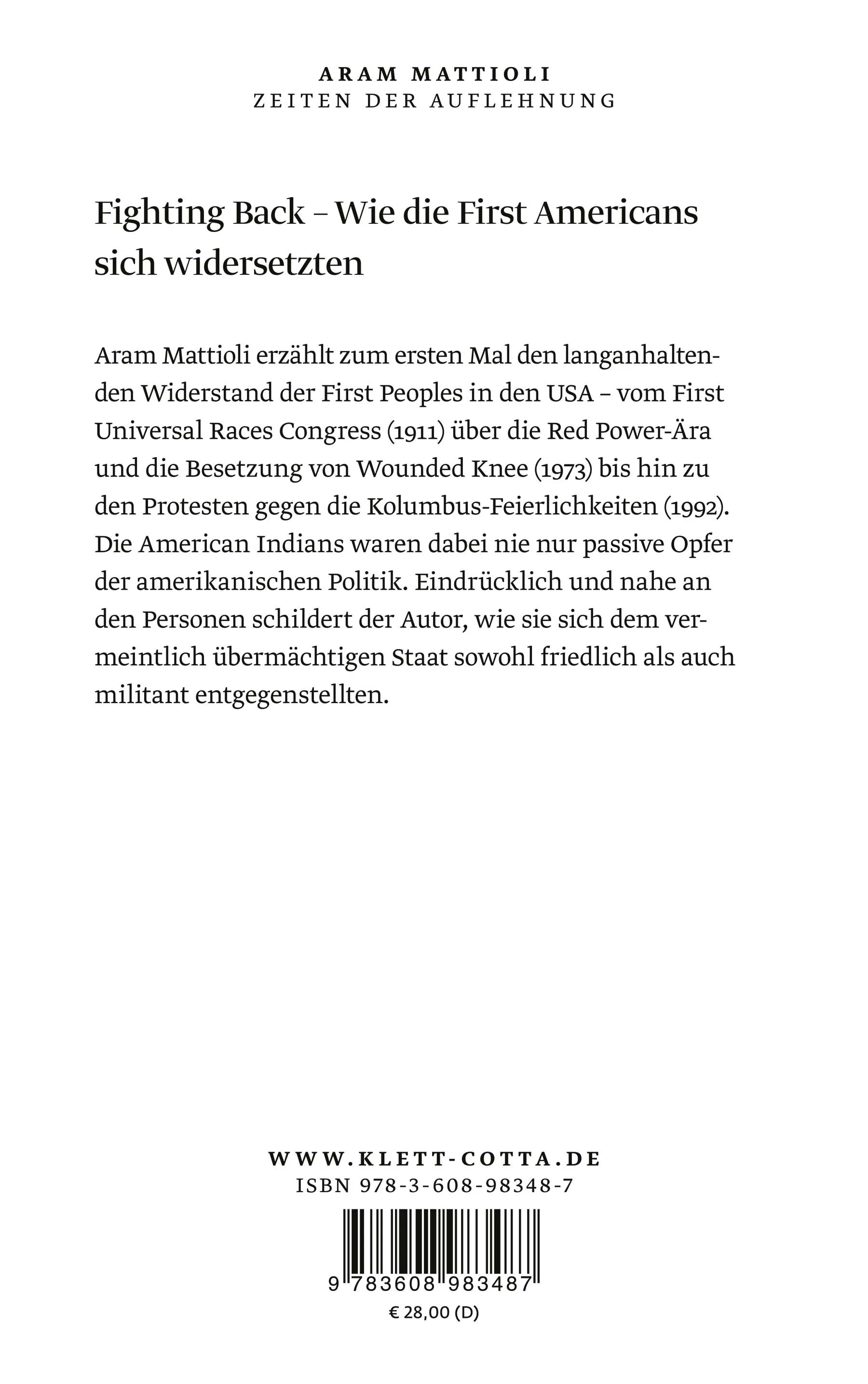 Buchrückseite von 'Zeiten der Auflehnung' mit Klappentext - Gebundene Ausgabe
