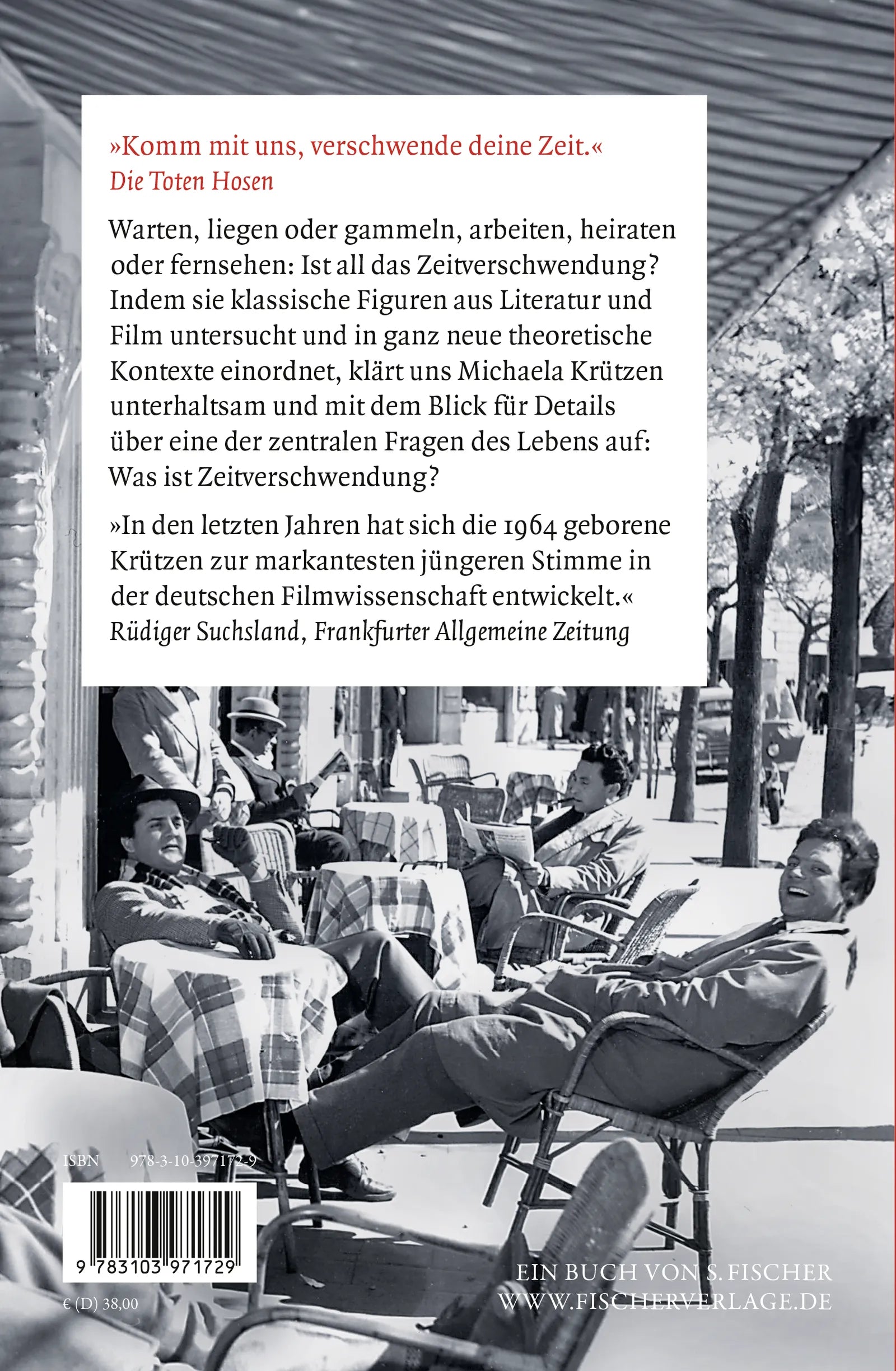 Buchrückseite von 'Zeitverschwendung' mit Klappentext - Gebundene Ausgabe