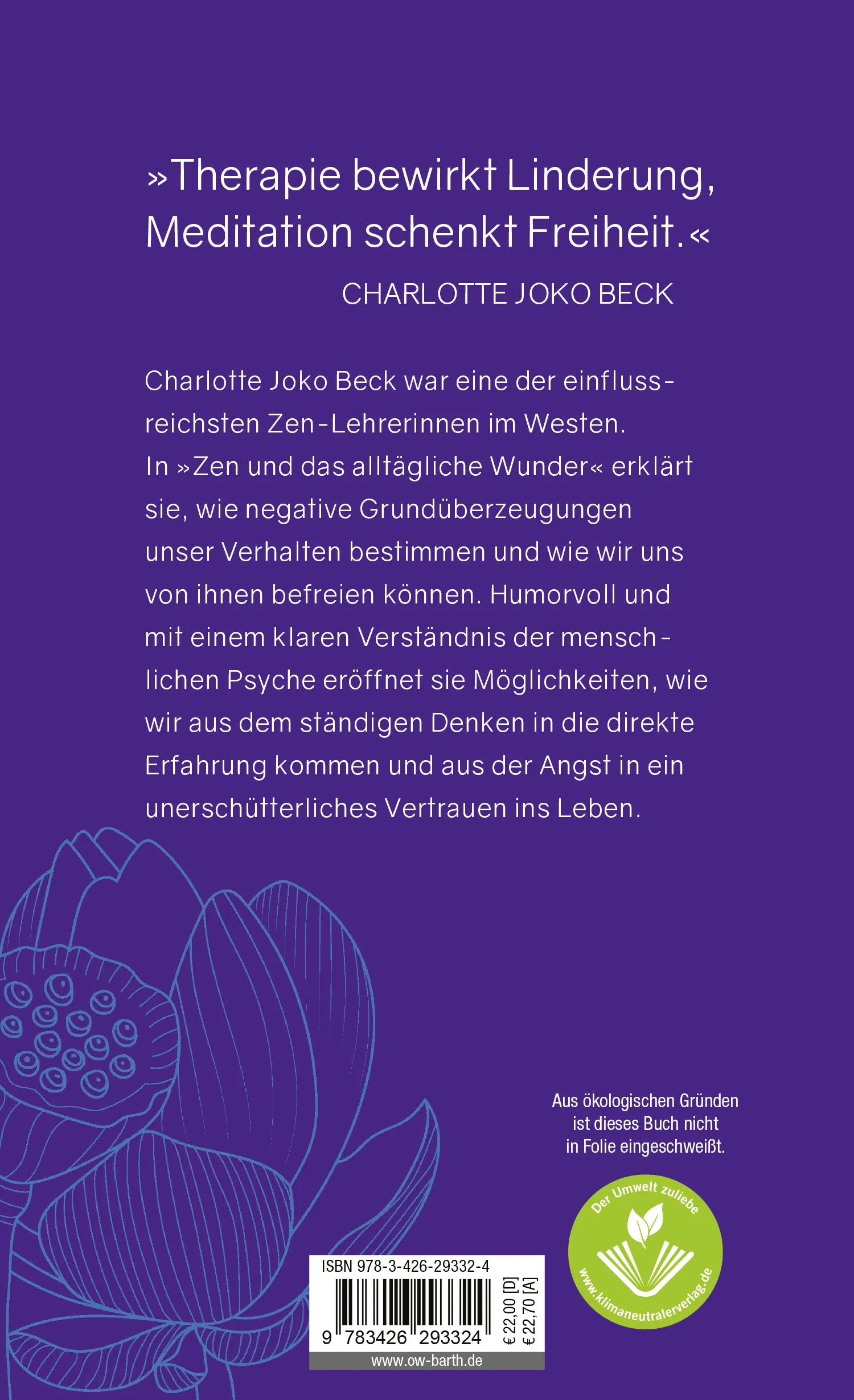 Buchrückseite von 'Zen und das alltägliche Wunder' mit Klappentext - Gebundene Ausgabe