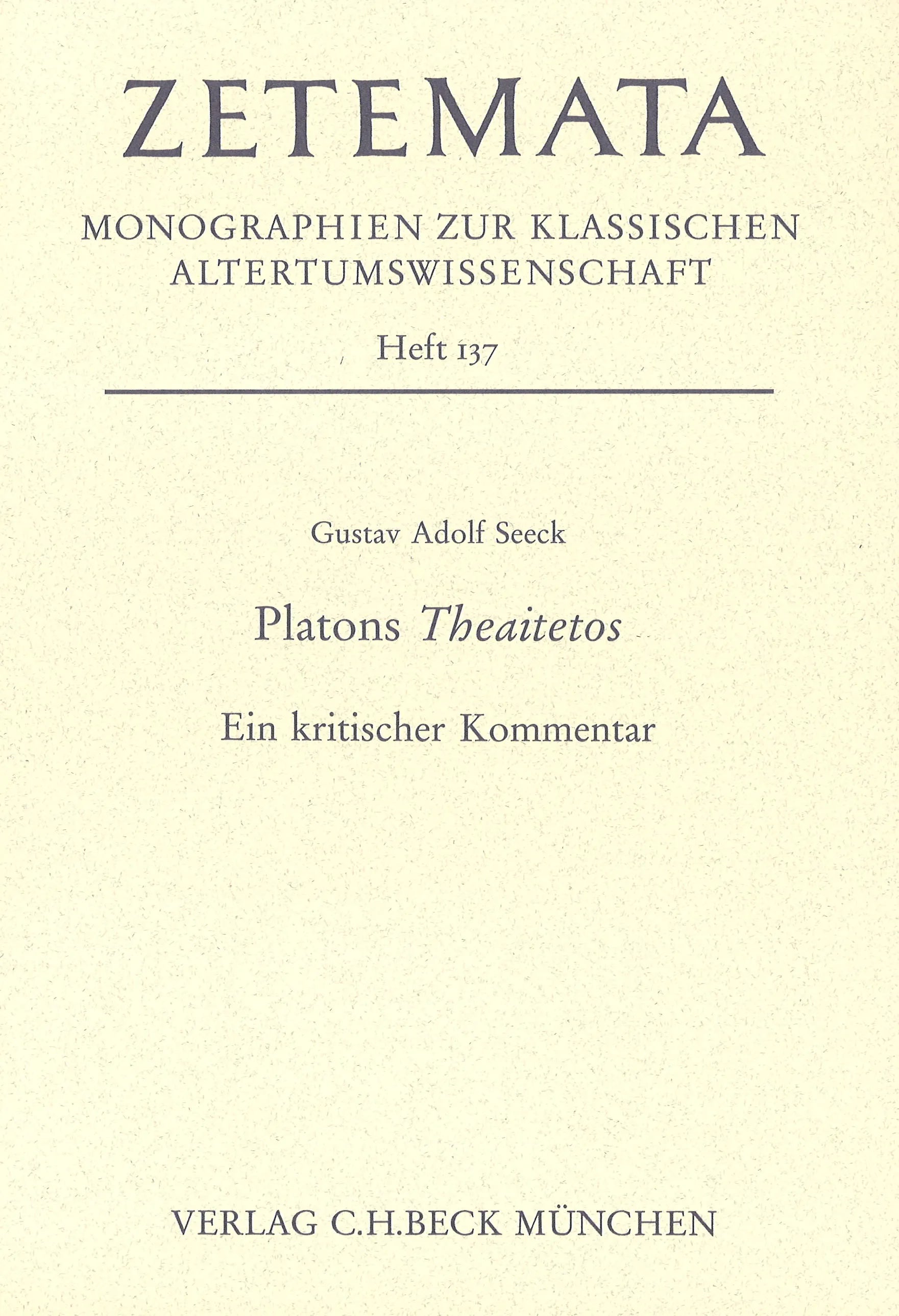 Buchcover von 'Zetemata / Platons Theaitetos' - Taschenbuch von Gustav Adolf Seeck