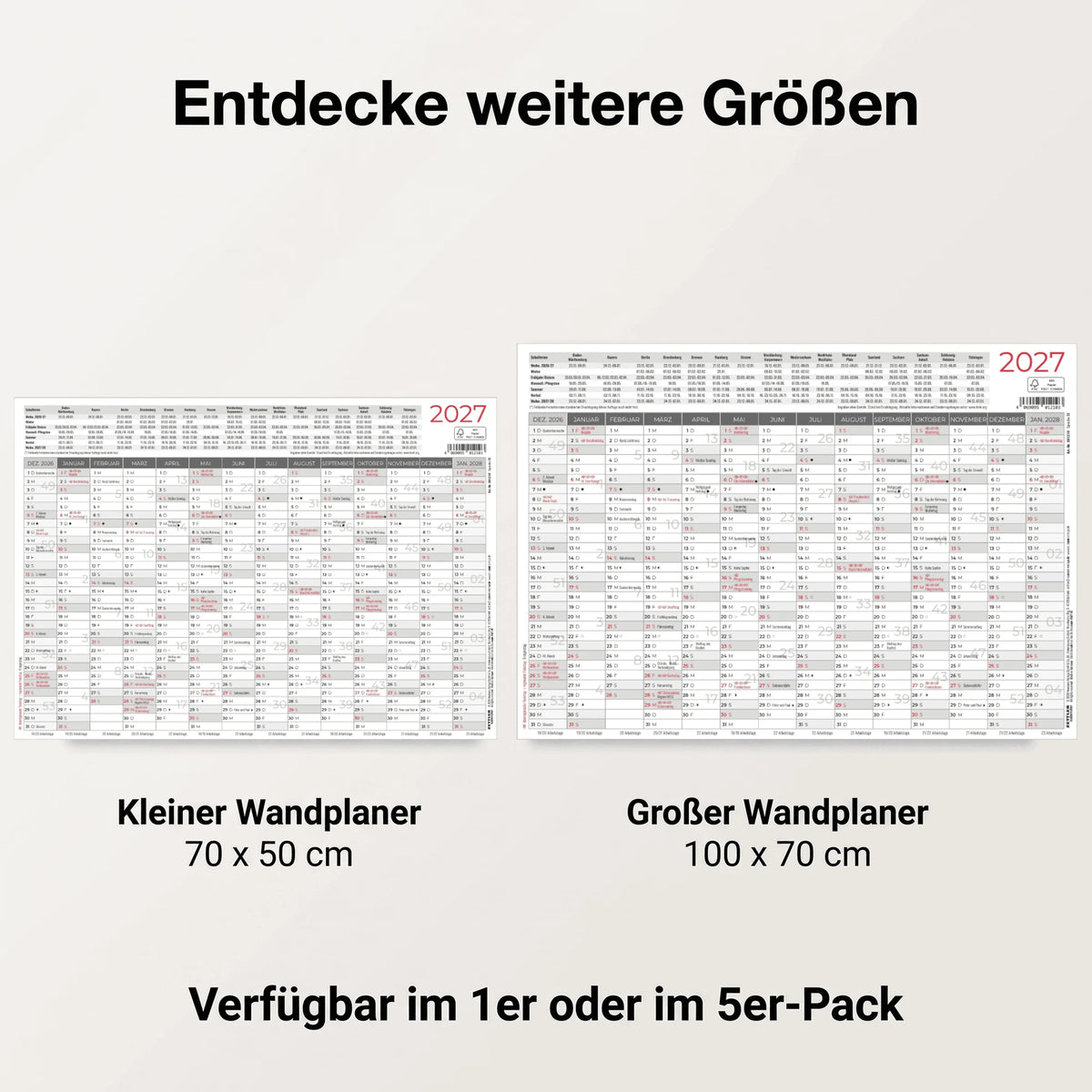 ZETTLER Kleiner Wandplaner 5 Stk. gerollt 2027 – Ansicht