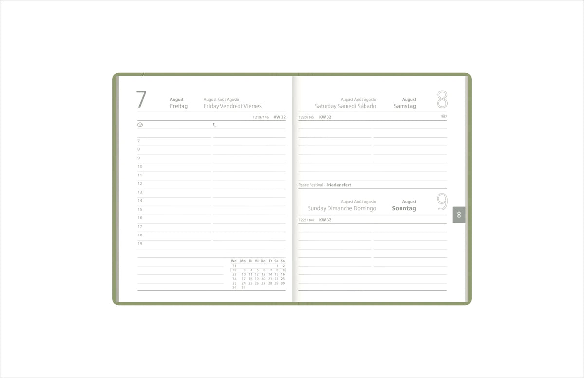 ZETTLER Taschenkalender 1T/1S olive Blauer Engel* 2027 – Ansicht