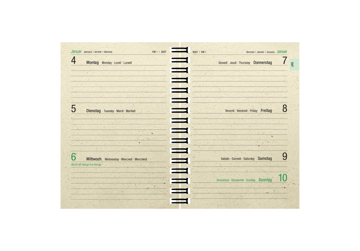 ZETTLER Taschenkalender 1W/2S Graspapier* 2027 – Ansicht