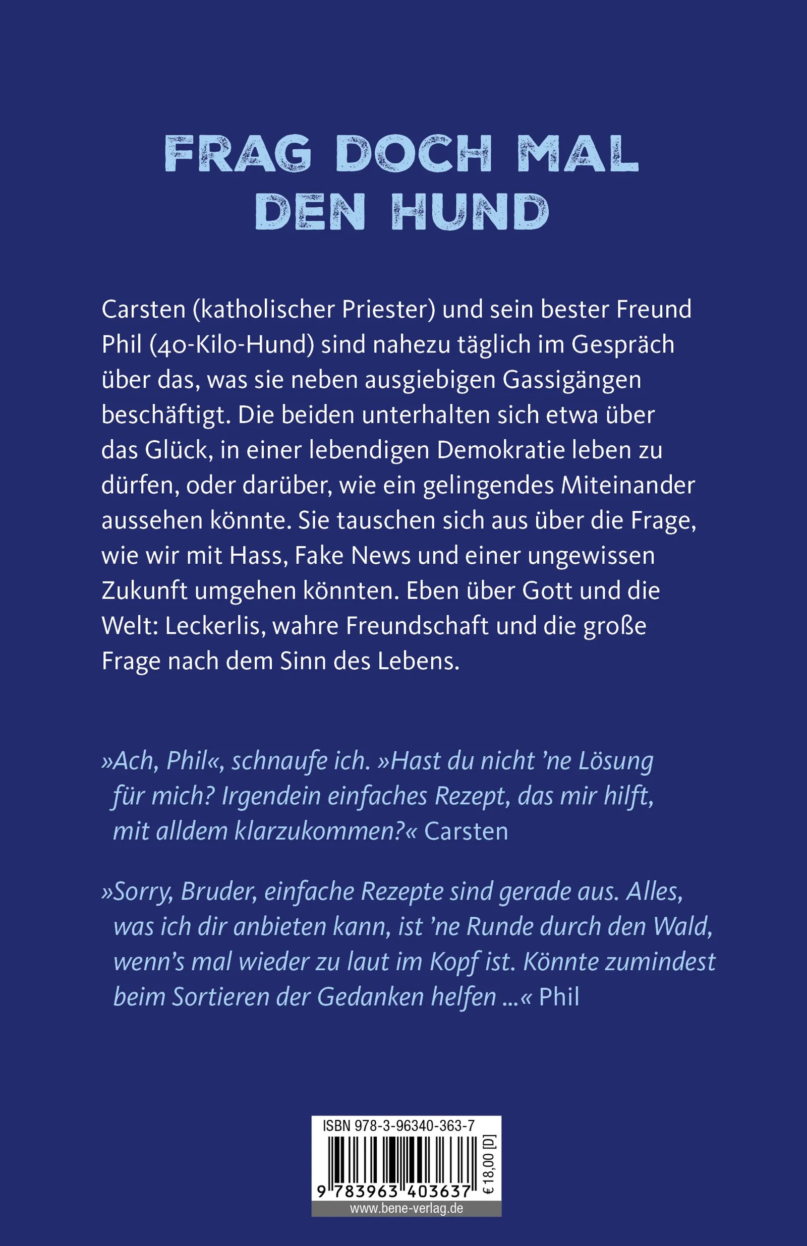 Buchrückseite von 'Ziemlich bester Hund' mit Klappentext - Paperback