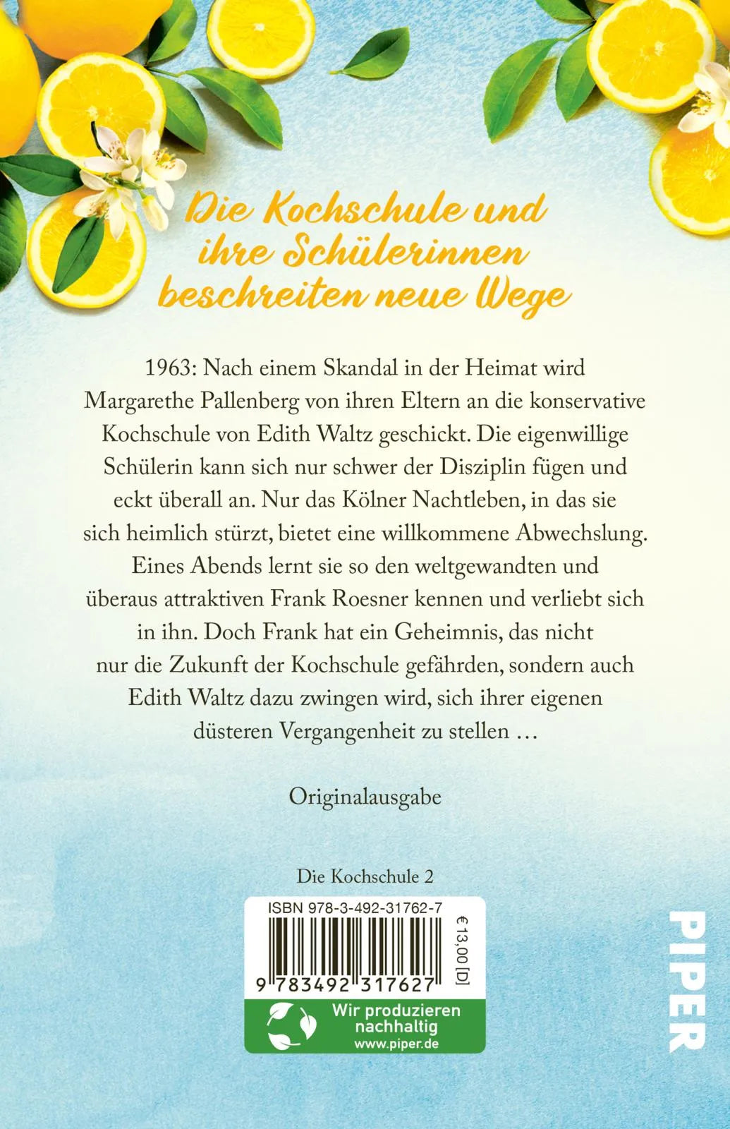 Buchrückseite von 'Zitronensorbet-Stunden' mit Klappentext - Taschenbuch
